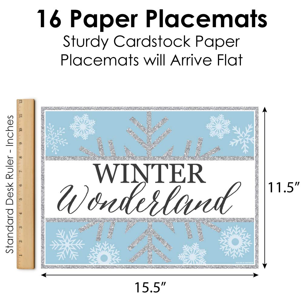 Big Dot of Happiness Winter Wonderland Party Table Decorations - 16-Pack Snowflake Holiday & Winter Wedding Placemats for Christmas Celebrations, Seasonal Events & Festive Gatherings