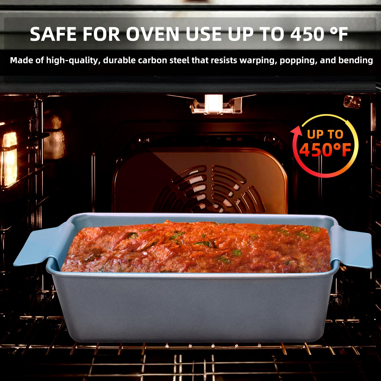 Nonstick Meatloaf Pan with Drain Tray - 9.8 x 5.7 Inch Bicolor Loaf Pan Set for Baking Meatloaf, Homemade Banana Bread, and Cakes - Oven Safe & Easy Clean - Perfect for Family Dinners and Holiday Baking (Blue)