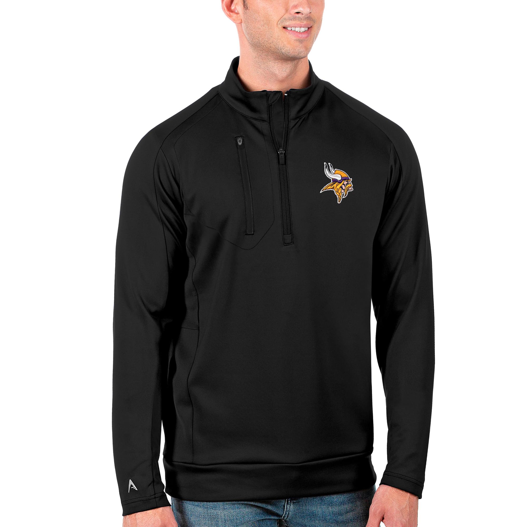 Antigua Men's Black Minnesota Vikings Quarter-Zip Pullover Jacket - Lightweight NFL Team Apparel for Game Day & Casual Wear
