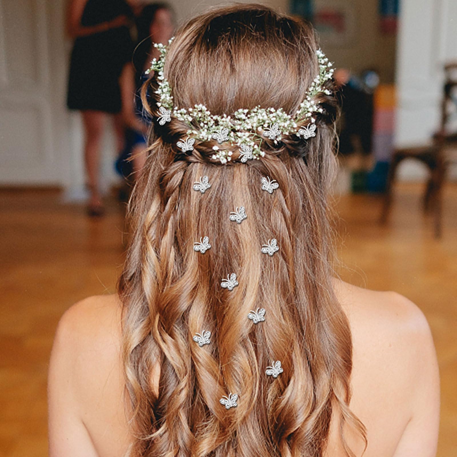 YISSION 20Pcs Mini Rhinestone Butterfly Hair Clips - Silver Cute Hair Pins for Women & Girls, Small Decorative Wedding Hair Barrettes, Bridal Hair Accessories - Perfect for Parties, Prom, Bridal Showers & Everyday Wear