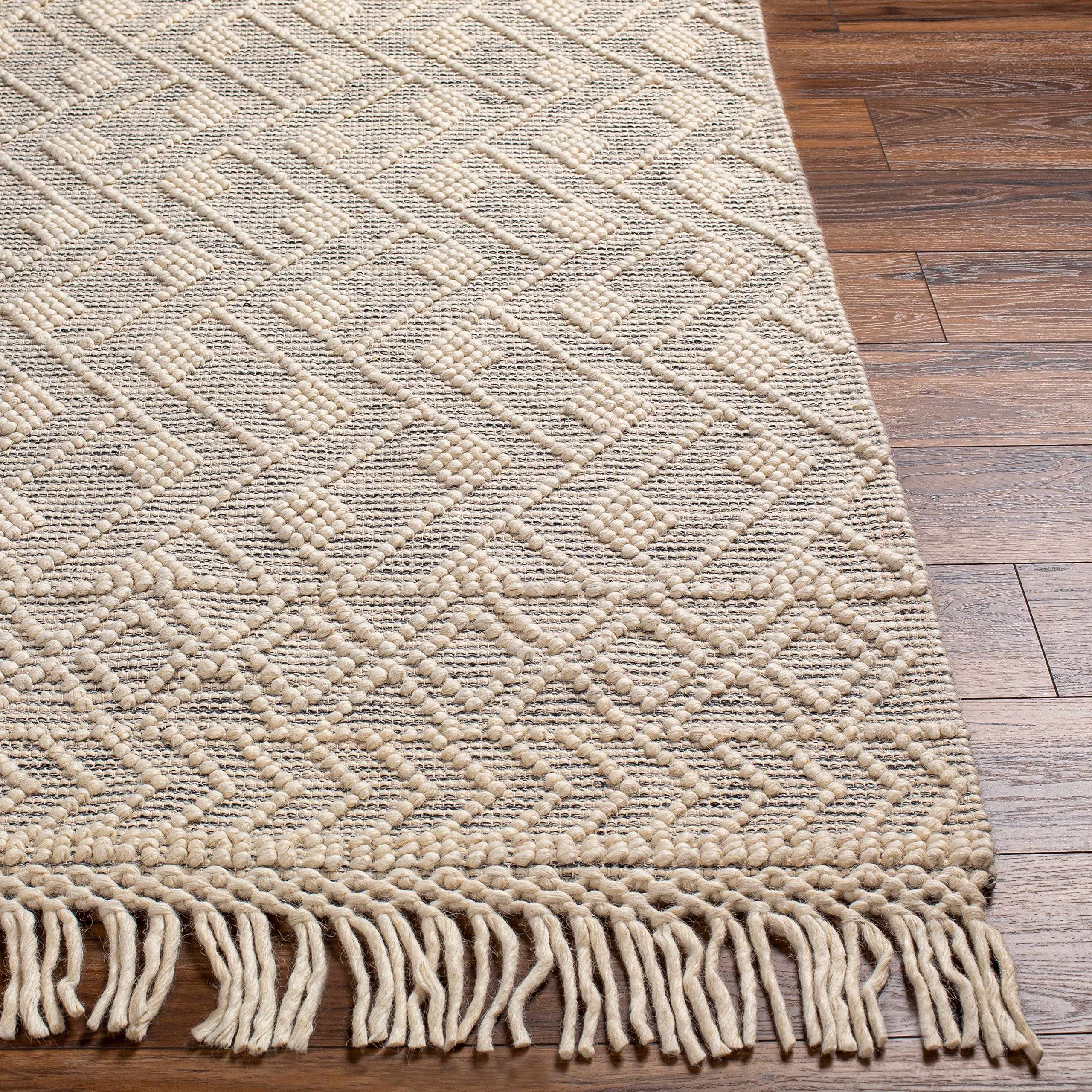 Hauteloom Erica Wool Area Rug for Living Room & Bedroom - 5' Round Soft Beige Brown Gray Handmade Rug - Perfect for Home Decor, Cozy Spaces & Modern Interiors