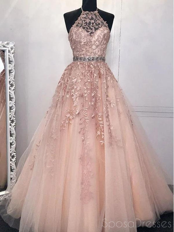 Elegant A-Line Halter Applique Sleeveless Long Prom Dress for Sweet 16 | Formal Evening Gown for Homecoming, Quinceañera, and Special Occasions