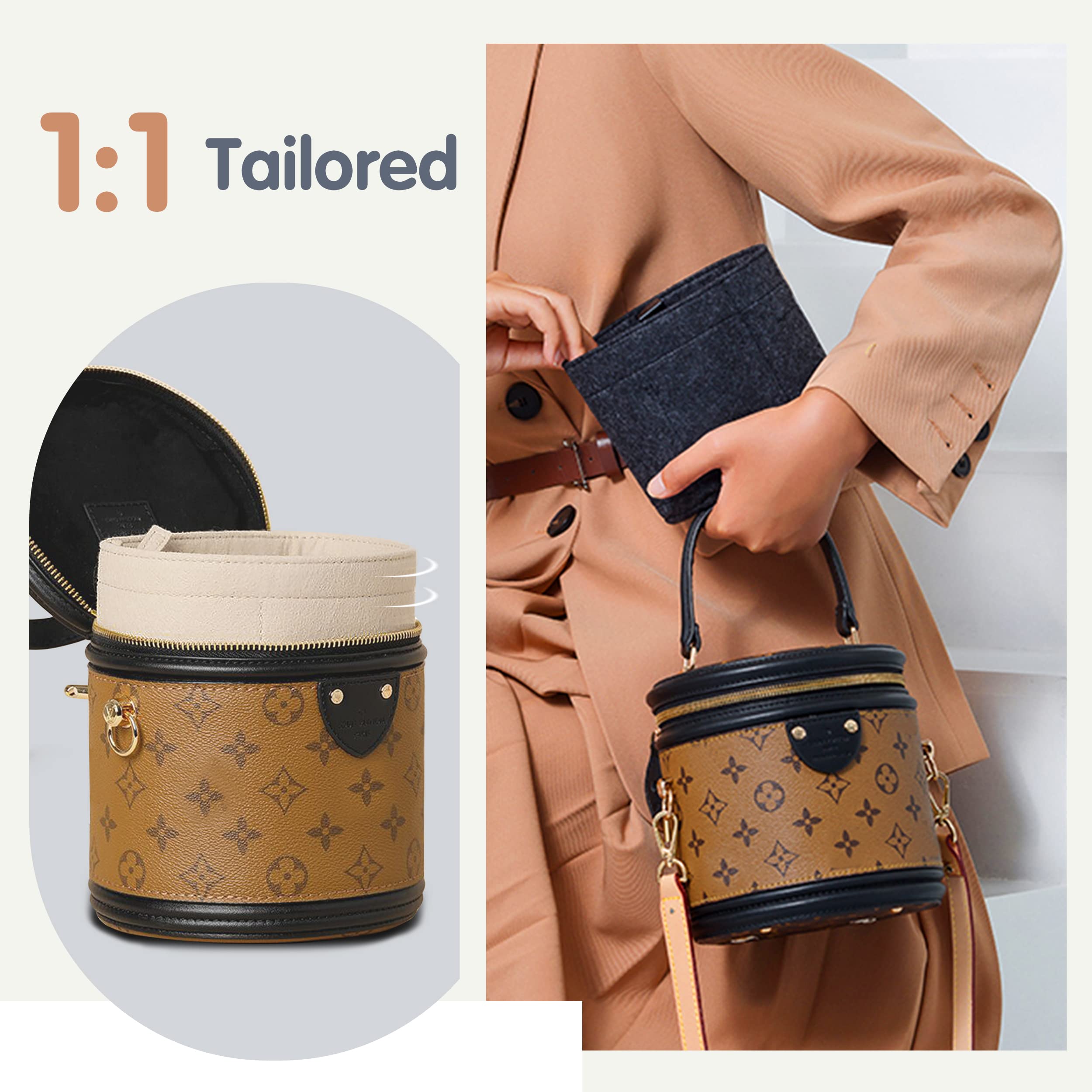 Soyizom Beige Felt Purse Organizer Insert for Cannes Cylinder Bag - Tote Bag Organizer for Women, Purse Liner & Purse in Purse - Perfect for Travel, Work & Daily Organization