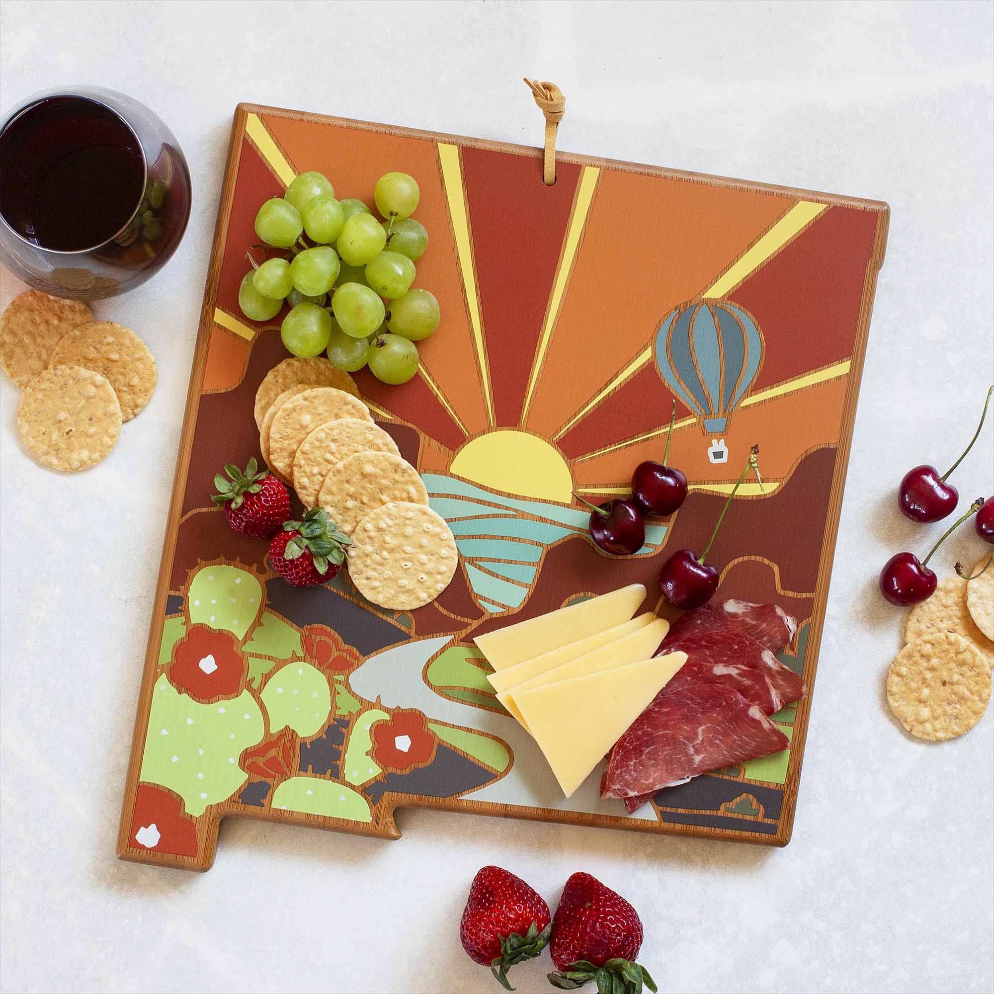 Handcrafted New Mexico Themed Wooden Cutting Board with Summer Stokes Artwork - Perfect for Kitchen Decor & Unique Gifts