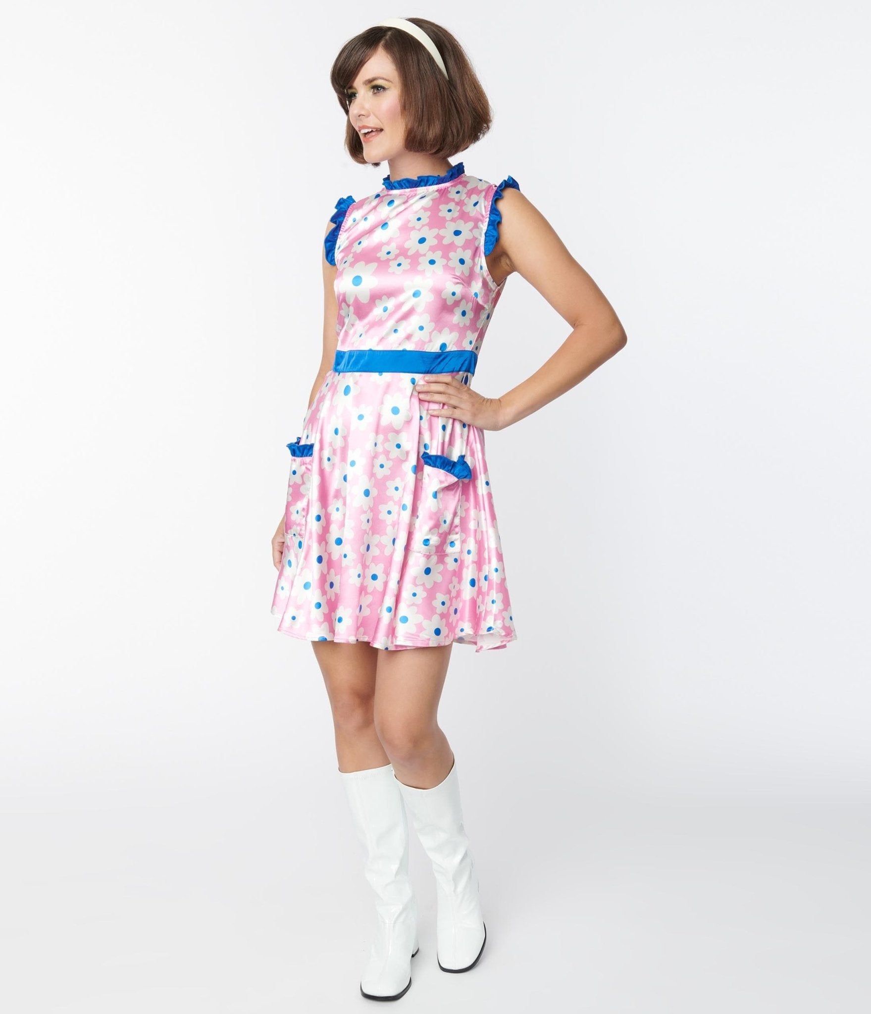 Smak Parlour Pink & White Ditsy Floral Happy Hour Flare Dress - Women's Vintage Style Party Dress for Cocktail, Wedding, Date Night & Special Occasions