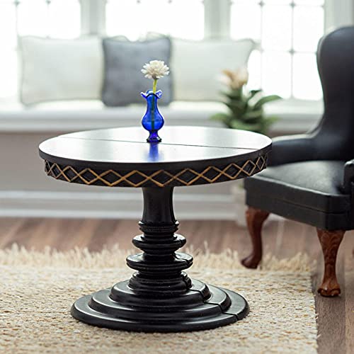 Black Adjustable Dining Table for Dollhouse Miniatures - Handcrafted Wooden Furniture for DIY Dollhouse Decor, Miniature Room Display & Collectible Mini Scenes