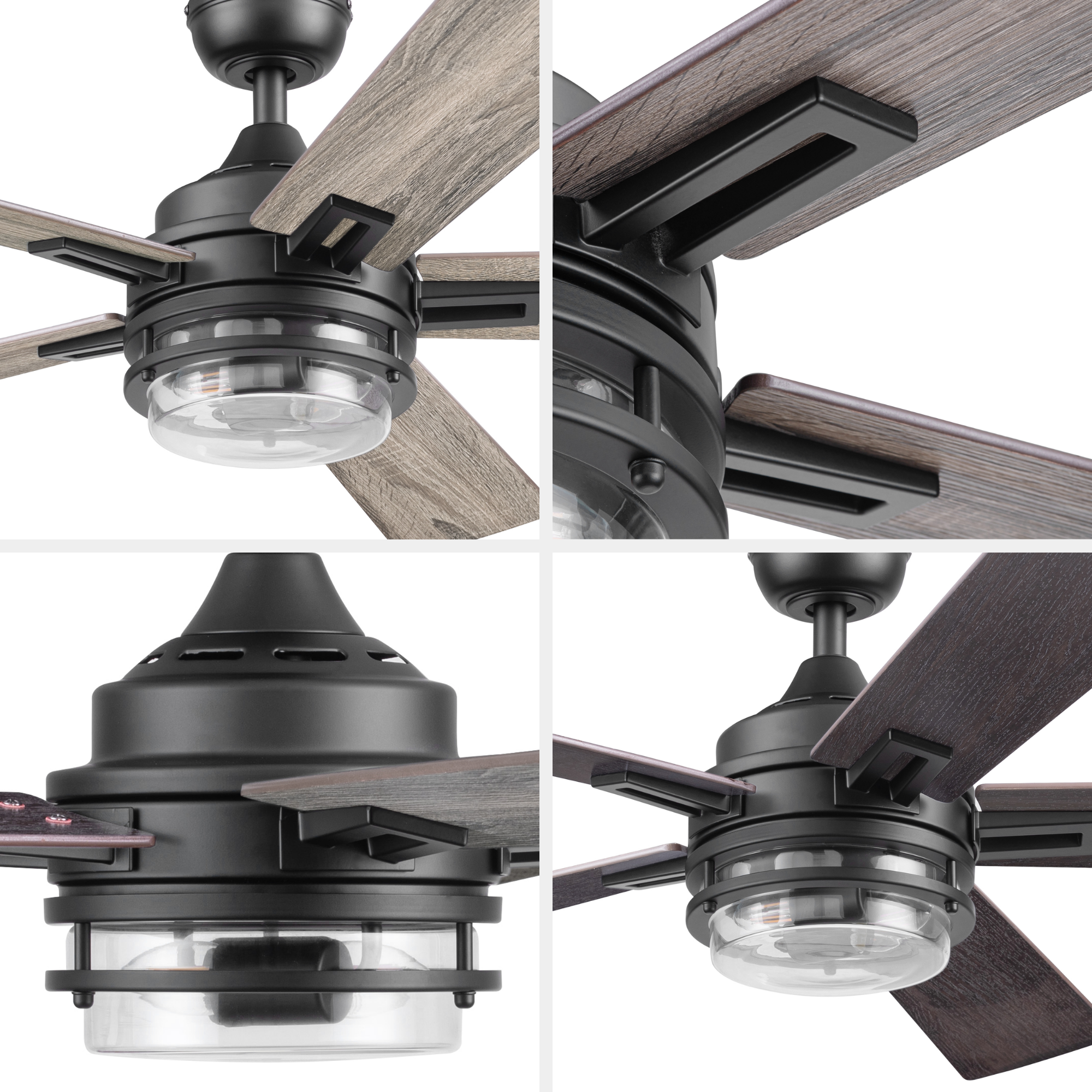 52 Inch Honeywell Myers Park Matte Black Ceiling Fan with Light Kit & Remote Control - Energy Efficient Indoor/Outdoor Cooling for Living Room, Bedroom, Patio