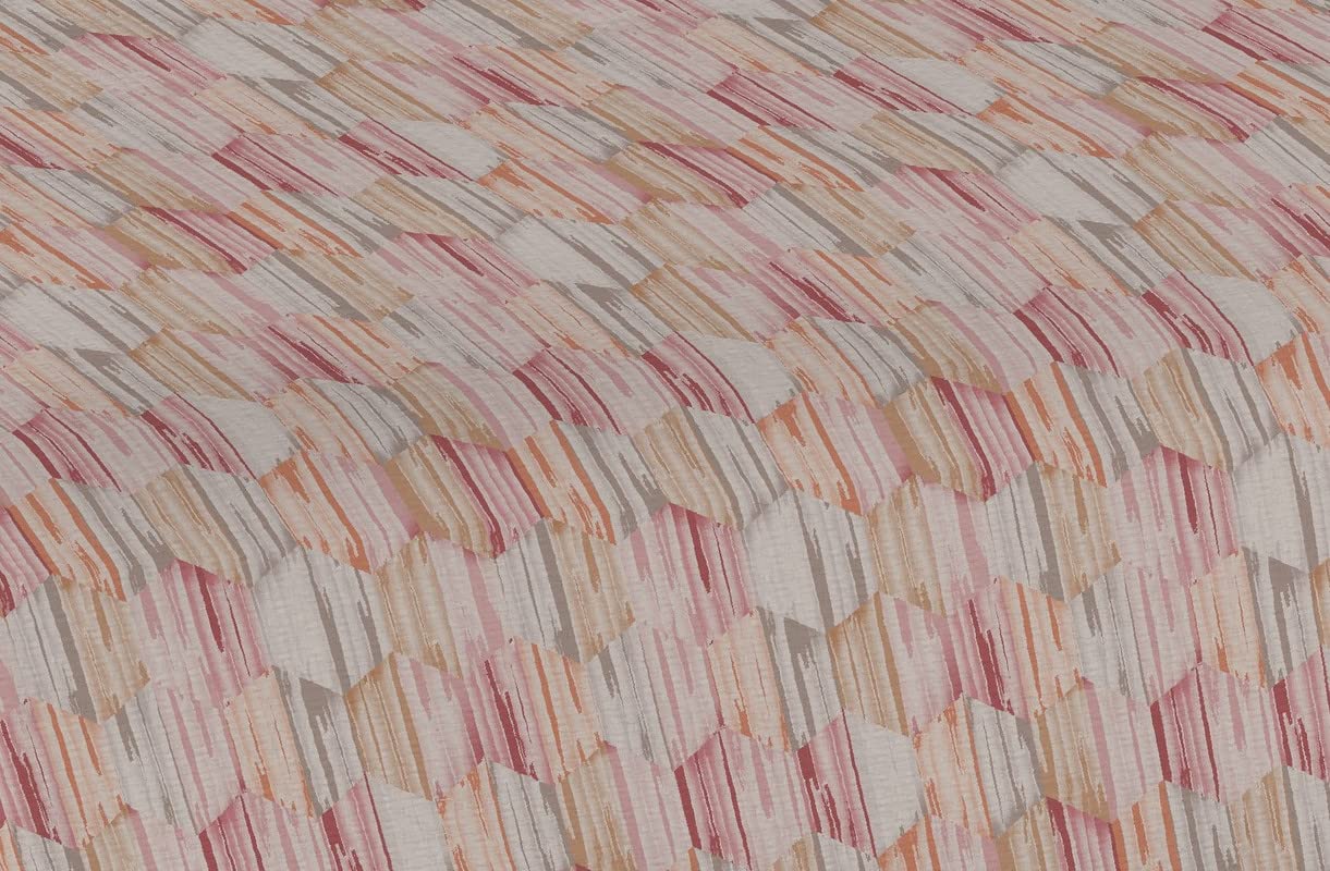HomeLife Single & Half Size Summer Cotton Piqué Bedspread [220 x 280 cm] | Made in Italy Lightweight Hexagon Print Cover for French Beds | Breathable Spring Bedding | Orange | Perfect for Guest Rooms, Dormitories & Summer Nights