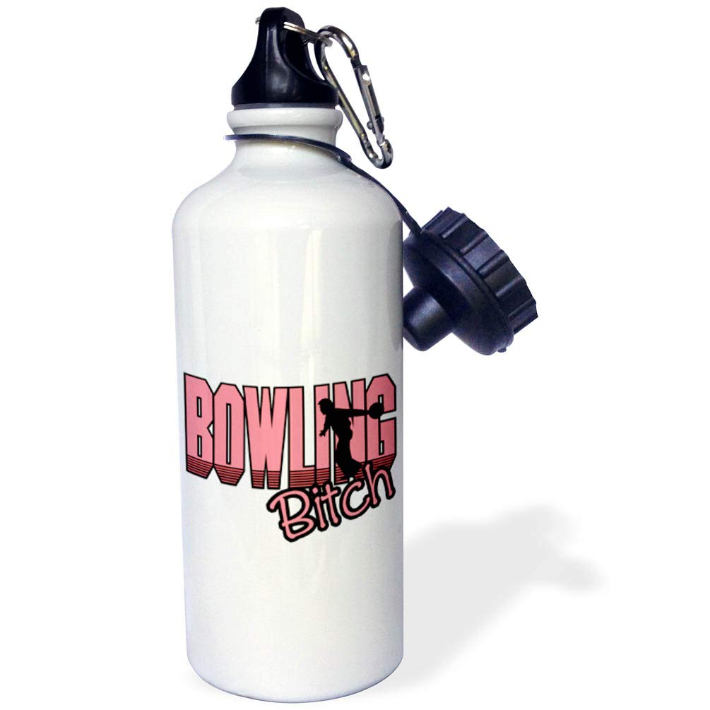 3D Rose Pink Women's Girls Bowling Sports Design Water Bottle - 21 oz White Insulated Tumbler for Gym, Workout & Outdoor Activities