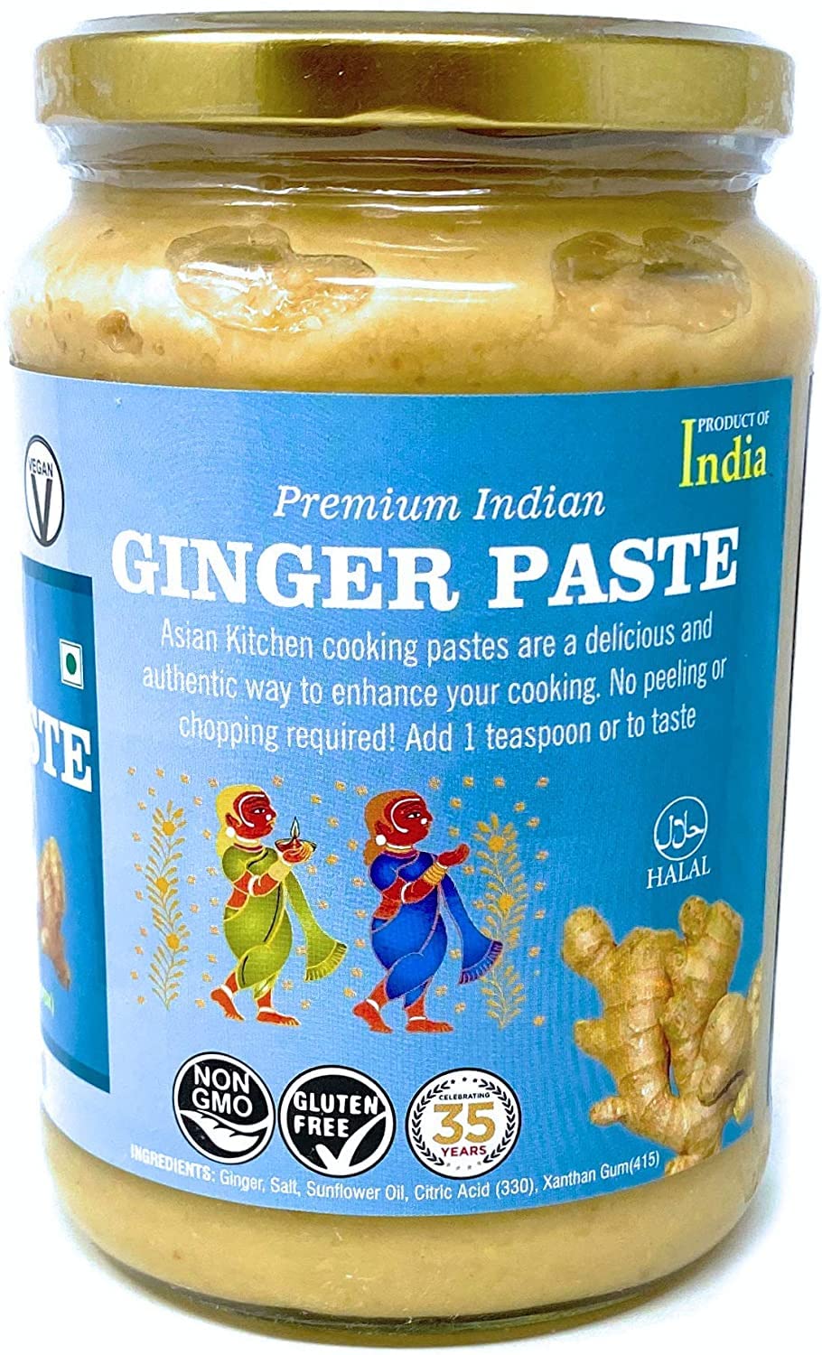 Premium Asian Kitchen Ginger Cooking Paste - 26.5oz (750g) Glass Jar | Vegan, Gluten Free, Non-GMO, No Artificial Colors | Authentic Indian Origin | Perfect for Curry, Stir Fry & Marinades