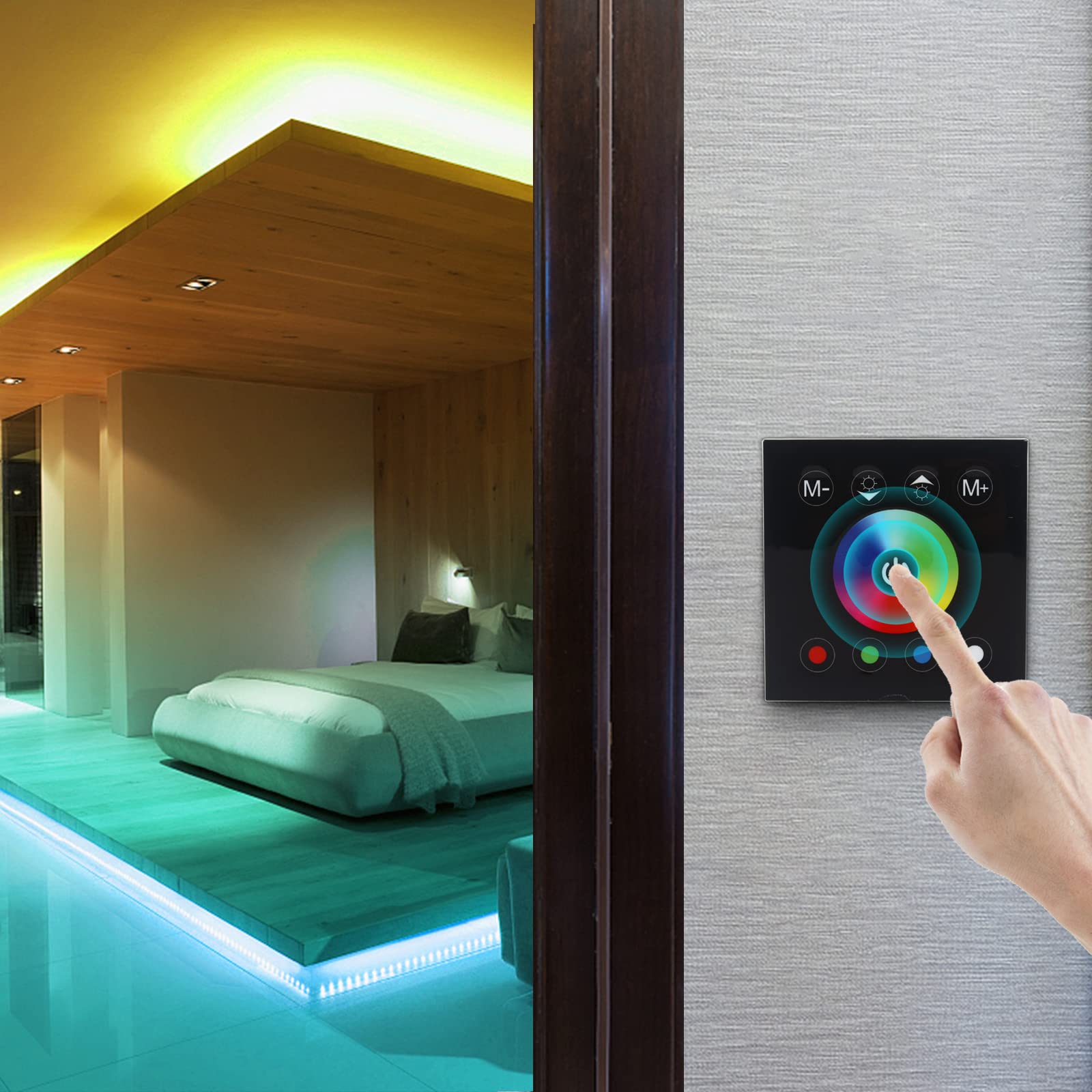 RGBW LED Light Strip Controller - 4 Channel Touch Panel Dimmer for DC12V-24V 16A RGB/RGBW LED Strips | Wall-Mounted Smart Lighting Control | Perfect for Home Theater, Bedroom Mood Lighting & DIY LED Projects