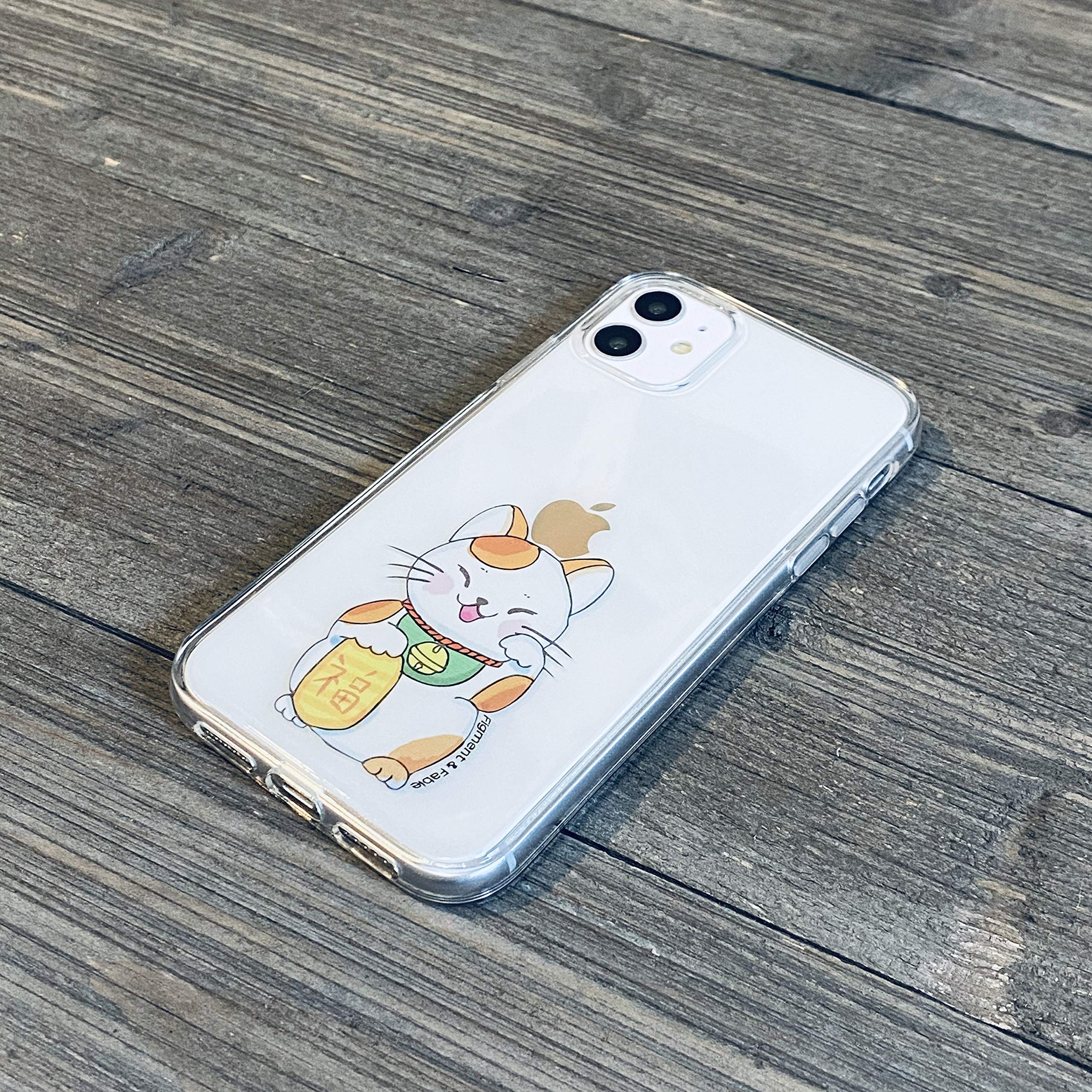 Figment & Fable Clear TPU Phone Case for iPhone 15 Pro Max 14 13 12 Mini 11 SE 6 7 8 Plus - Lucky Maneki Neko Fortune Cat Design | Slim Protective Cover for Daily Use & Gifting