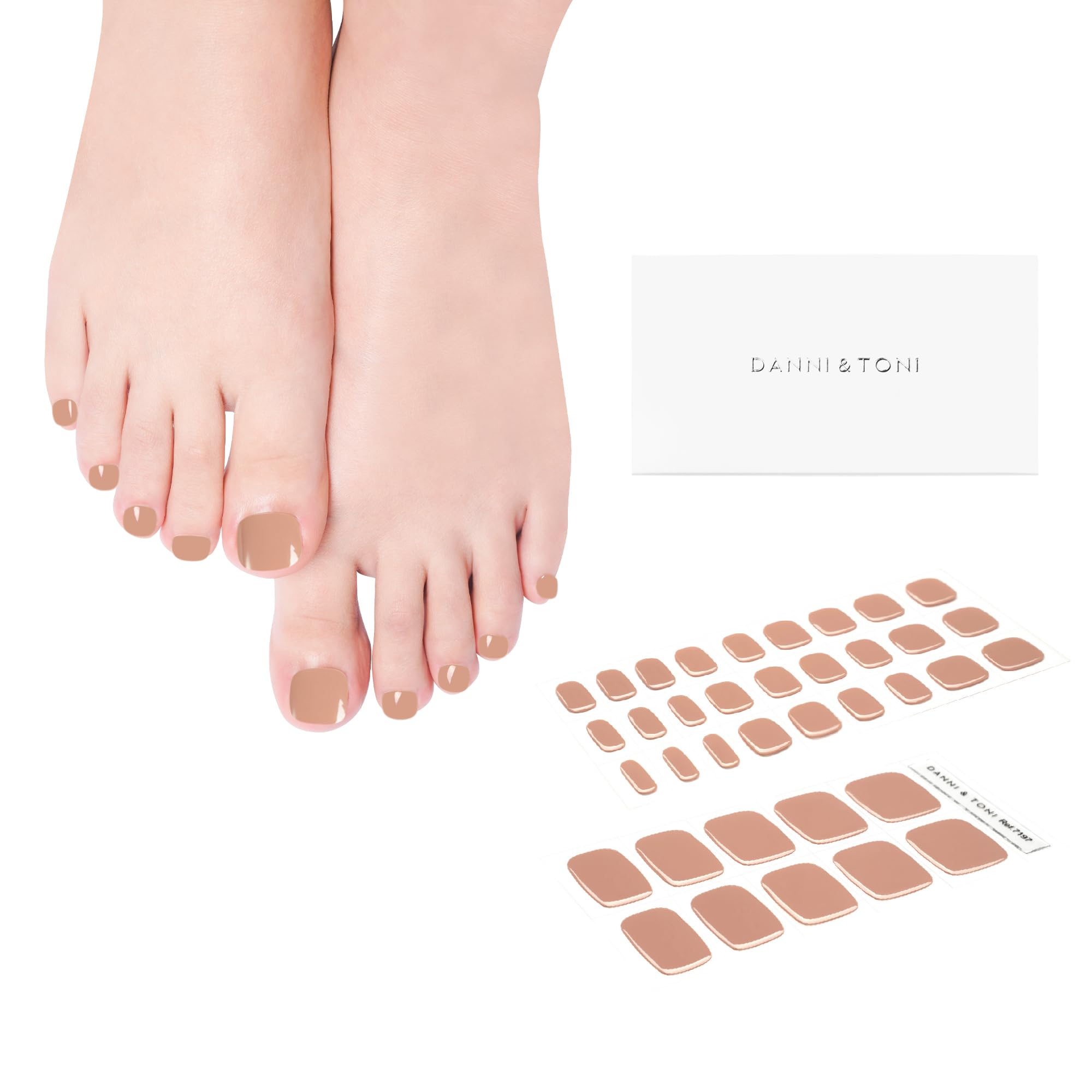 DANNI & TONI Semi Cured Gel Toenail Strips - Nude Cinnamon Color, 37 Count | Easy DIY Pedicure Nail Stickers for Women | Perfect for Home Salon, Parties & Vacation Nail Care