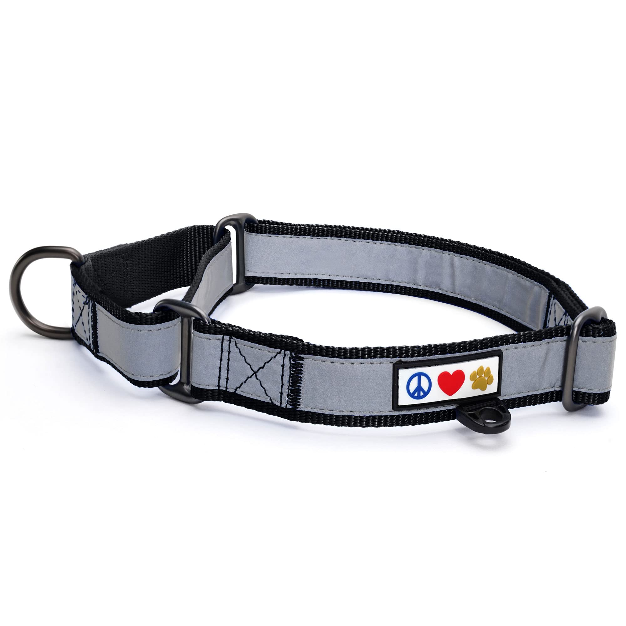 **Pawtitas Martingale Dog Collar with Reflective Stitching - Adjustable Training Collar for Puppies & Large Dogs (Black) - Perfect for Night Walks & Behavioral Training**