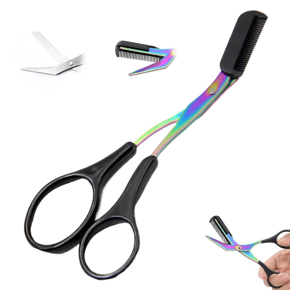 Professional Stainless Steel 2-in-1 Eyebrow Scissors with Comb - Precise Eyebrow Trimmer & Hair Removal Tool for Men & Women (Black) | Perfect for Home Grooming, Salon Use & Travel Makeup Kit