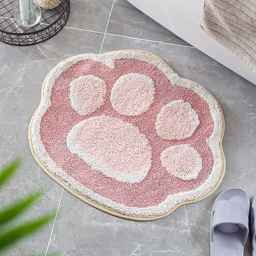Premium Non-Slip Cat Paw Bath Mat - Ultra Soft Plush Microfiber Shaggy Rug for Bathroom, Shower & Bathtub | Super Absorbent, Machine Washable Floor Mat (19.6
