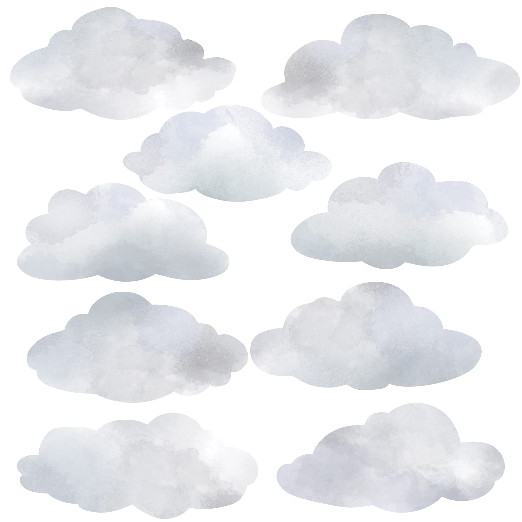 Large Gray Watercolor Cloud Wall Decals - Removable Fabric Wall Stickers for Nursery, Kids Room & Home Decor - Perfect for Bedroom, Playroom & Classroom Wall Art