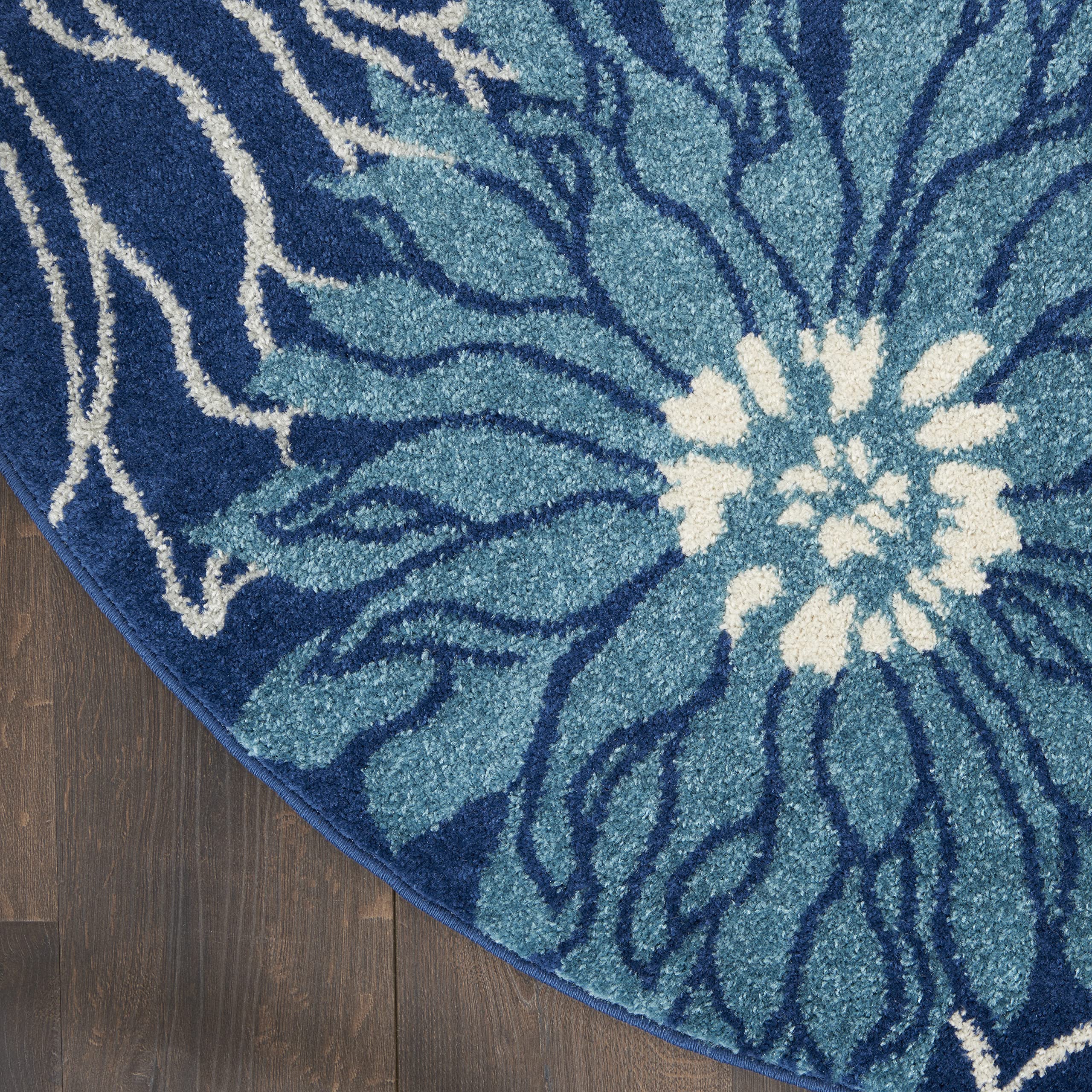 Nourison Passion 8' Round Area Rug - Navy & Ivory Modern Design - Perfect for Living Room, Bedroom, or Office Decor