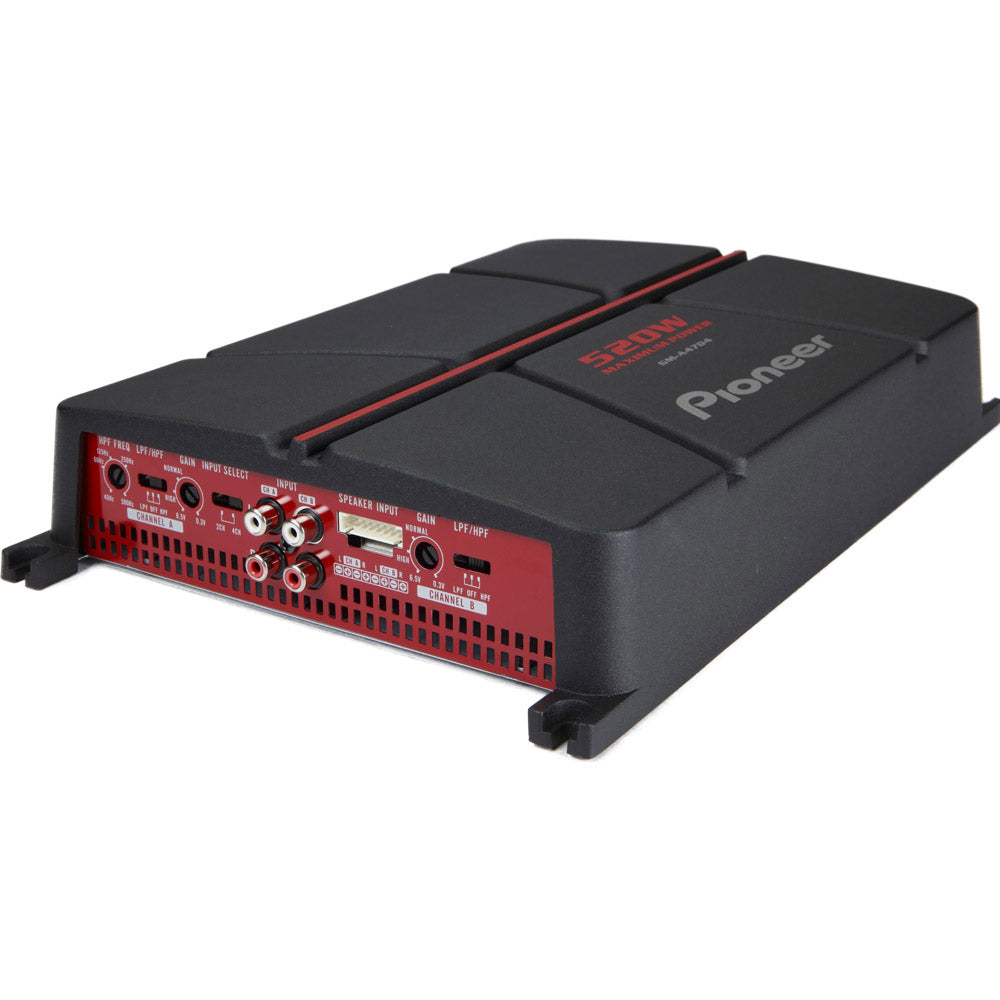 Pioneer GM A4704 520W Peak (260W RMS) 4 Channel Bridgeable Class AB 2 Ohm Stable Car Amplifier - High Power Audio for Cars, Trucks & SUVs - Perfect for Upgrading Your Vehicle Sound System