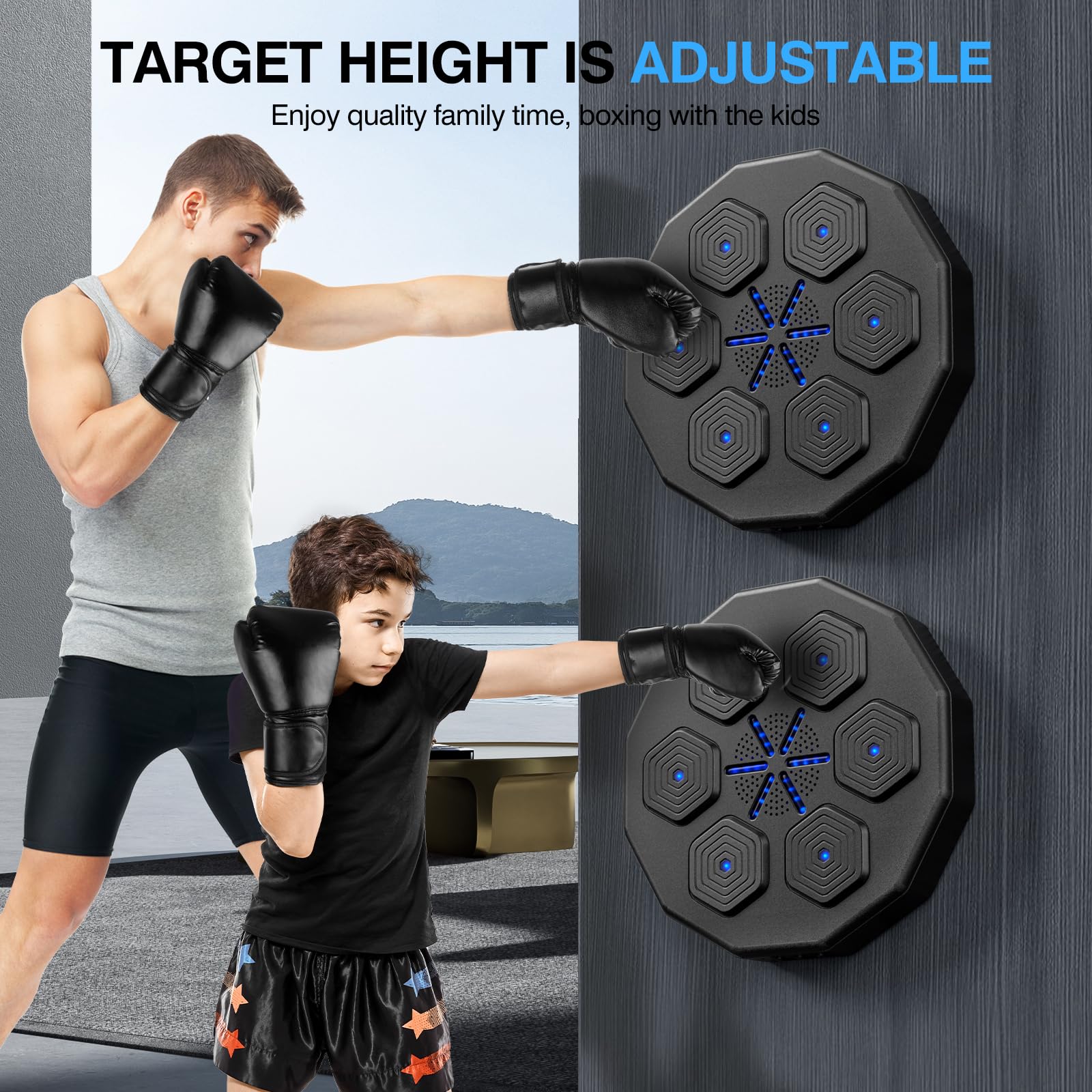 2025 Upgraded 2.0 Smart Bluetooth Music Boxing Machine with 2 Pairs of Gloves - Wall Mounted Home Exercise Equipment for Parent-Child Workouts & Fitness Training | Perfect for Home Gym, Boxing Practice, and Family Fitness Activities