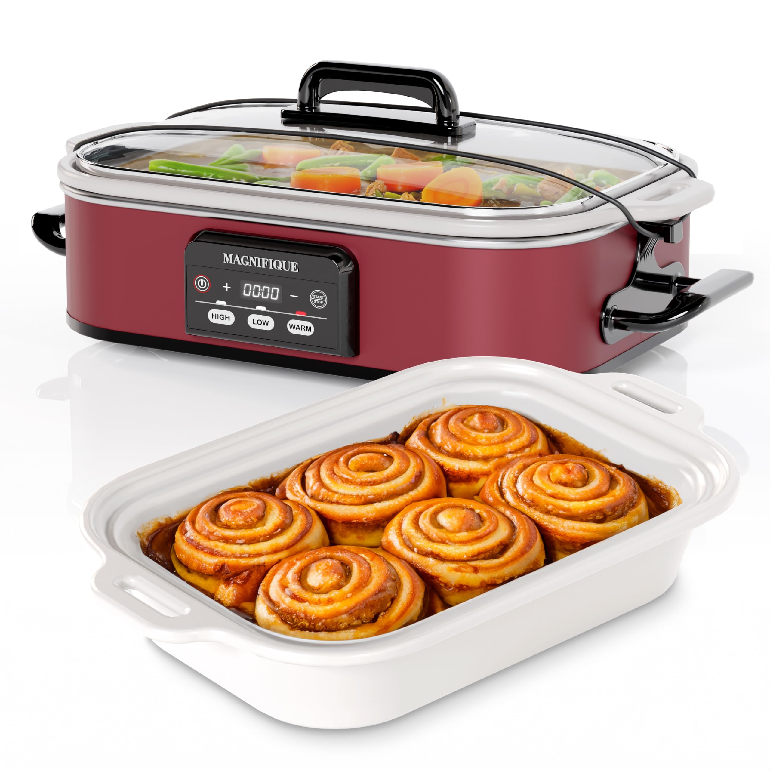 Premium 4 Quart Digital Slow Cooker with Ceramic Pot - Oven & Dishwasher Safe Casserole Dish (Red) - Perfect for Family Dinners, Meal Prep & Holiday Cooking