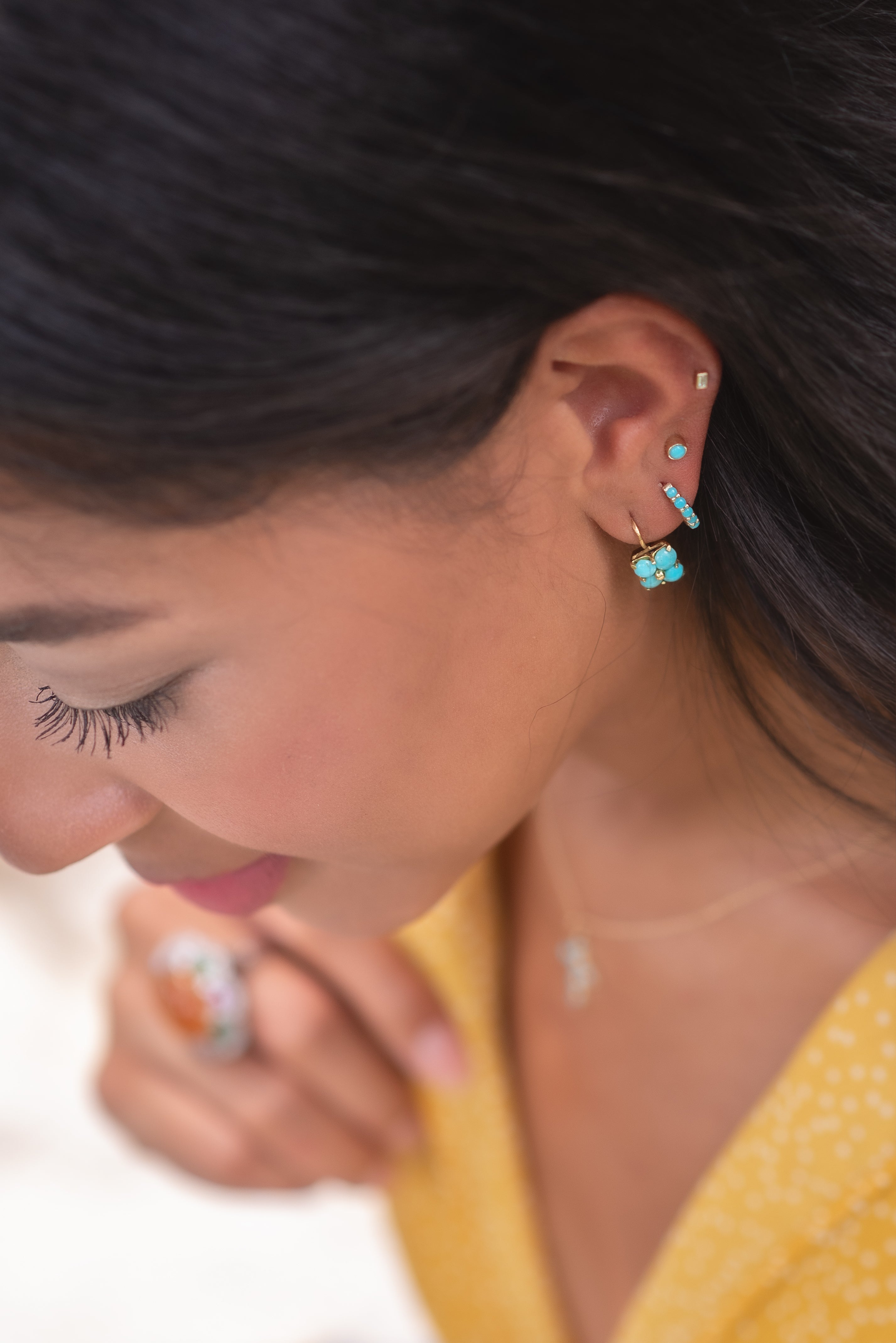 Turquoise and Pearl Hinged Huggie Hoop Earrings for Women - Elegant Boho Chic Jewelry for Everyday Wear, Parties & Gifts