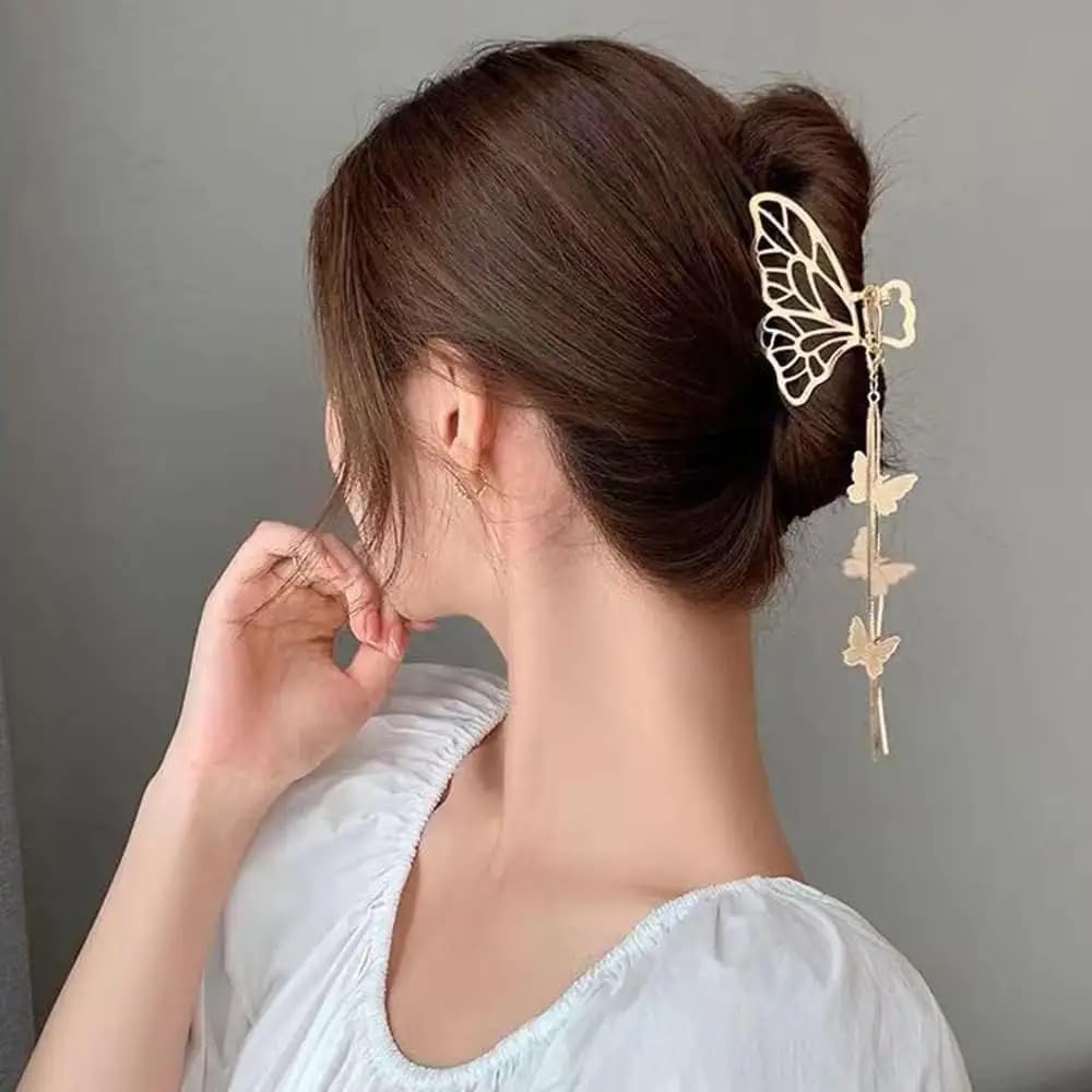 Savita Collection Butterfly Metal Hair Claw Clip - Non-Slip Gold Hair Clamp for Thick Hair, Fashion Hair Accessories (Pack of 1) - Perfect for Parties, Weddings & Everyday Styling