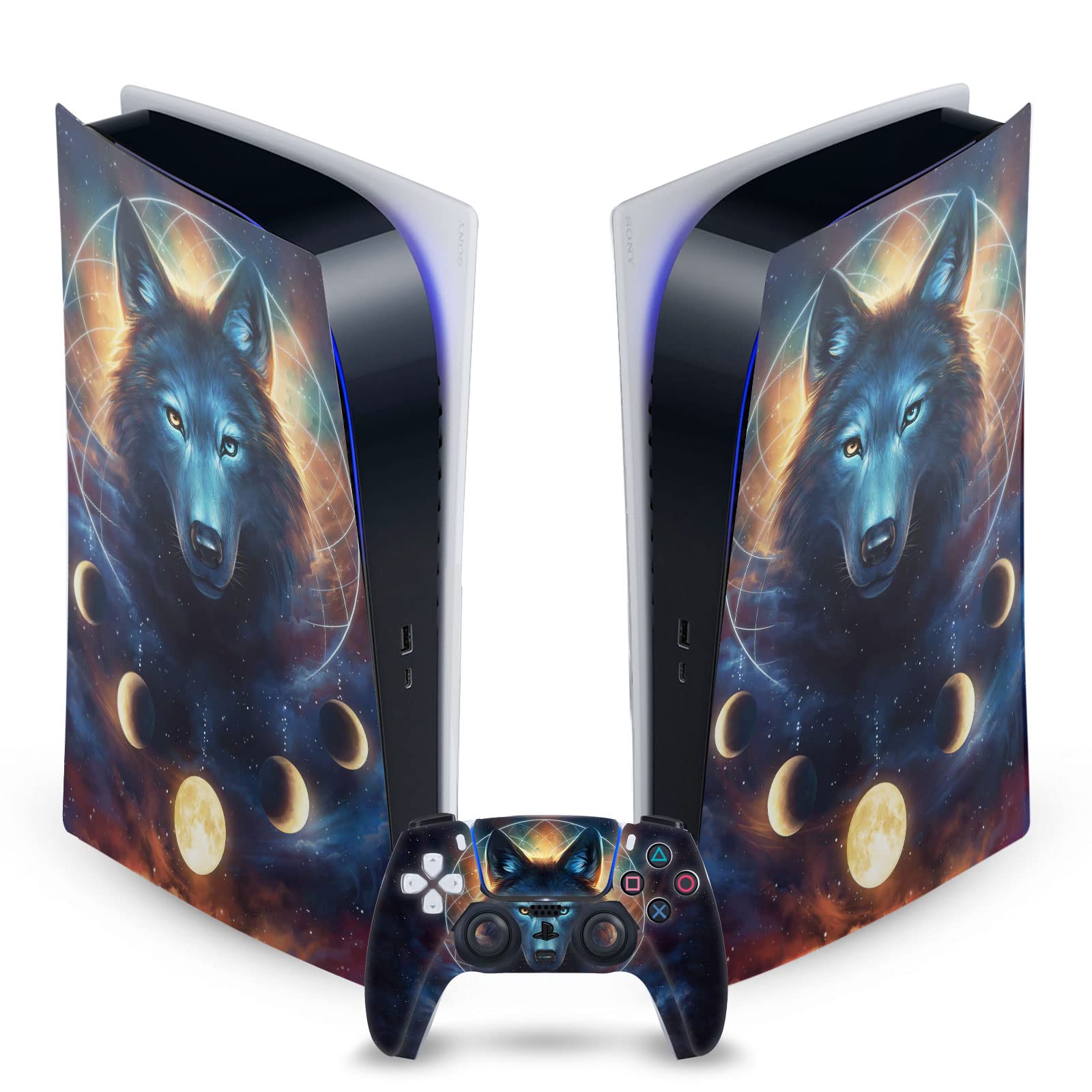 Dreamcatcher Wolf Art Matte Vinyl Skin Cover for Sony PS5 Digital Edition & DualSense Controller - Protective Gaming Decal for Playstation 5 Console & Accessories | Perfect for Gaming Setups, Themed Rooms & Gamer Gifts