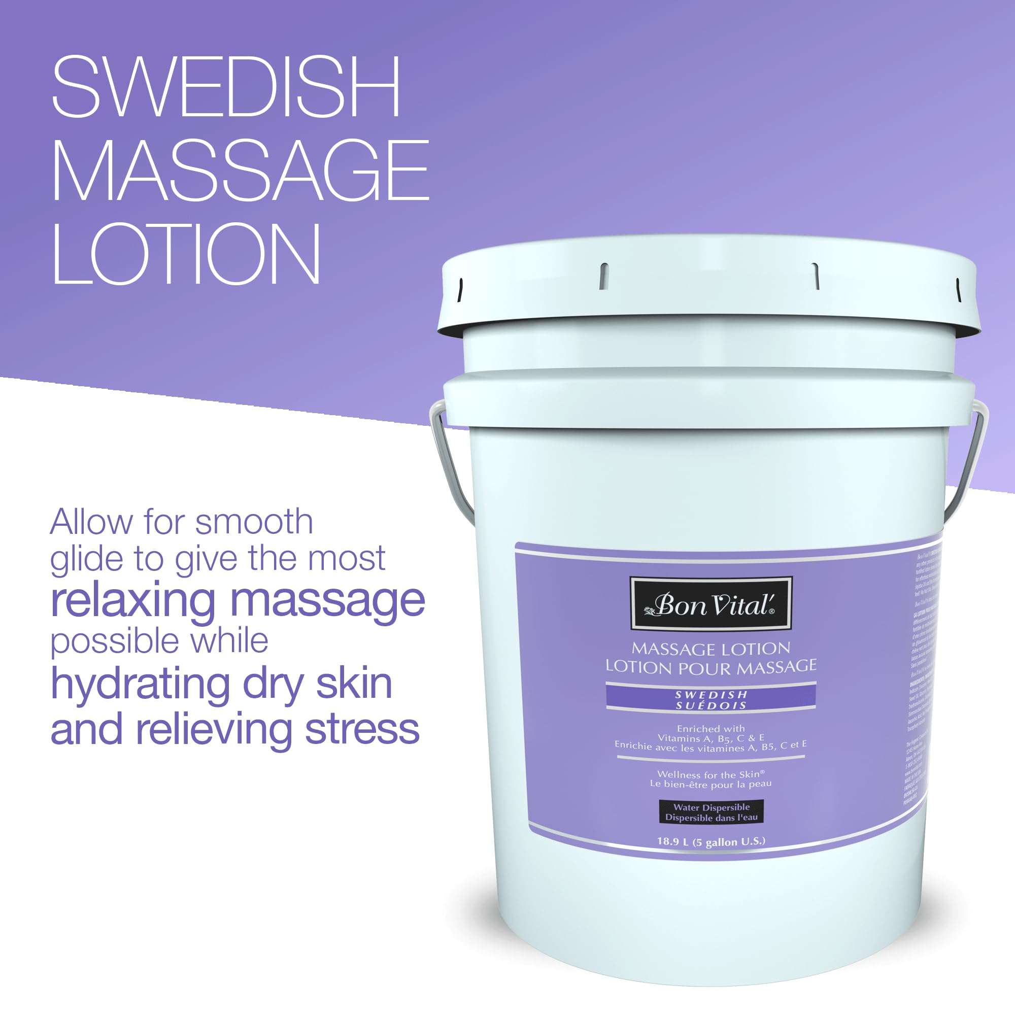 Bon Vital' Swedish Massage Lotion - Hydrating & Repairing for Dry Skin, Improves Circulation & Relieves Stress - Ideal for Swedish & Sports Massage Therapists (5 Gallon) | Perfect for Spa, Clinic & Home Massage Treatments