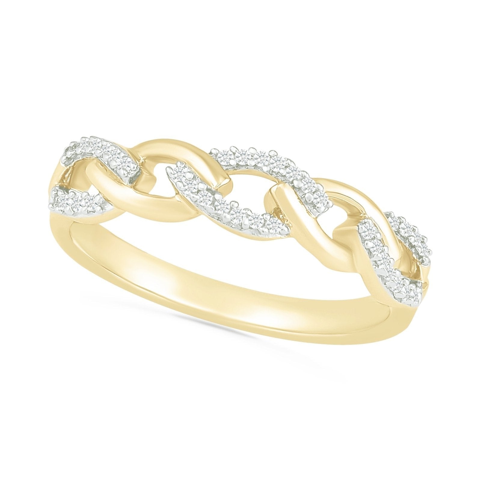 10k Yellow Gold Interlocking Diamond Cable Ring - Elegant Stackable Jewelry for Women, Perfect for Everyday Wear, Anniversaries & Gifts