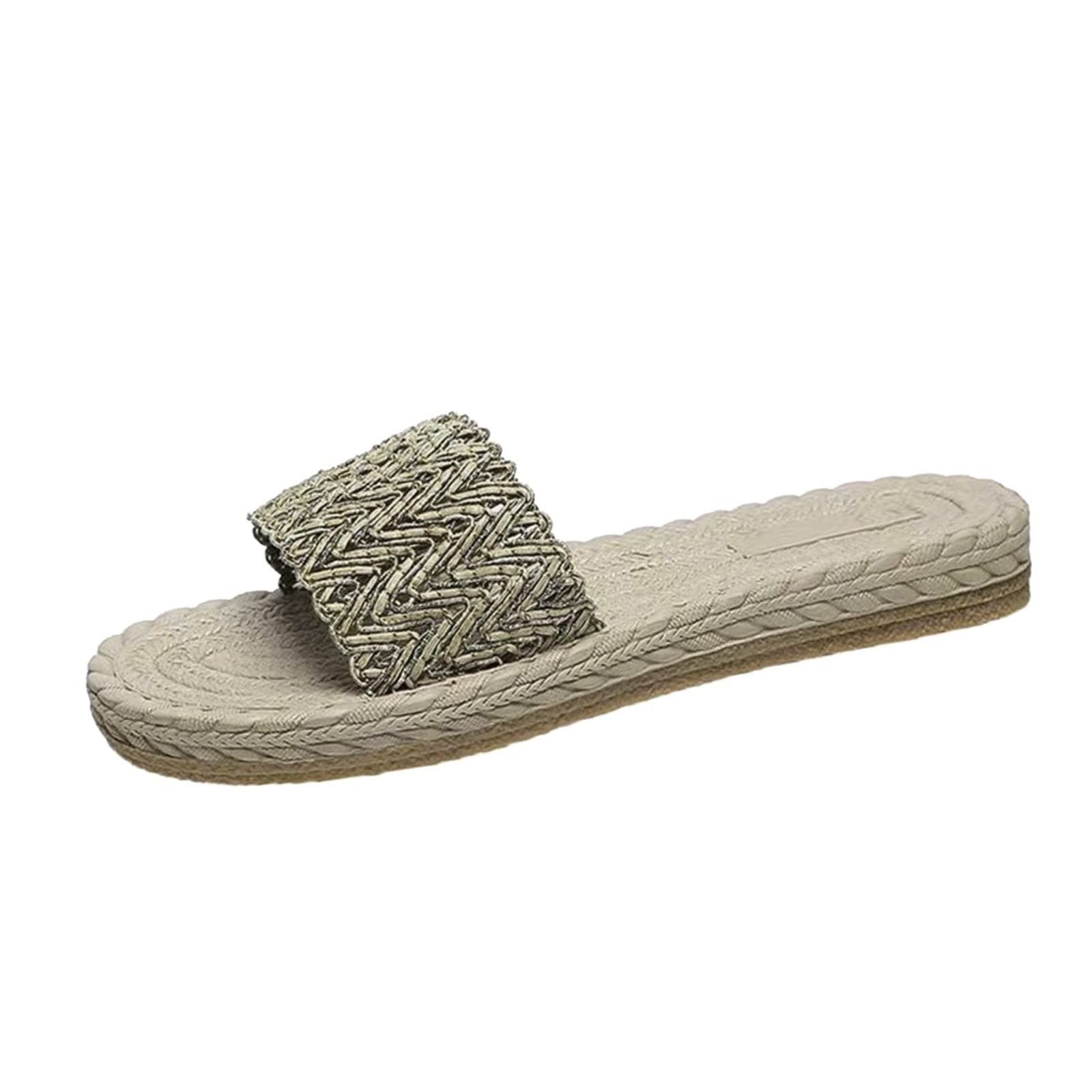 Women's Ethnic Woven Flat Slippers - Comfortable Spring & Summer Casual Indoor Shoes for Home, Lounge & Relaxation