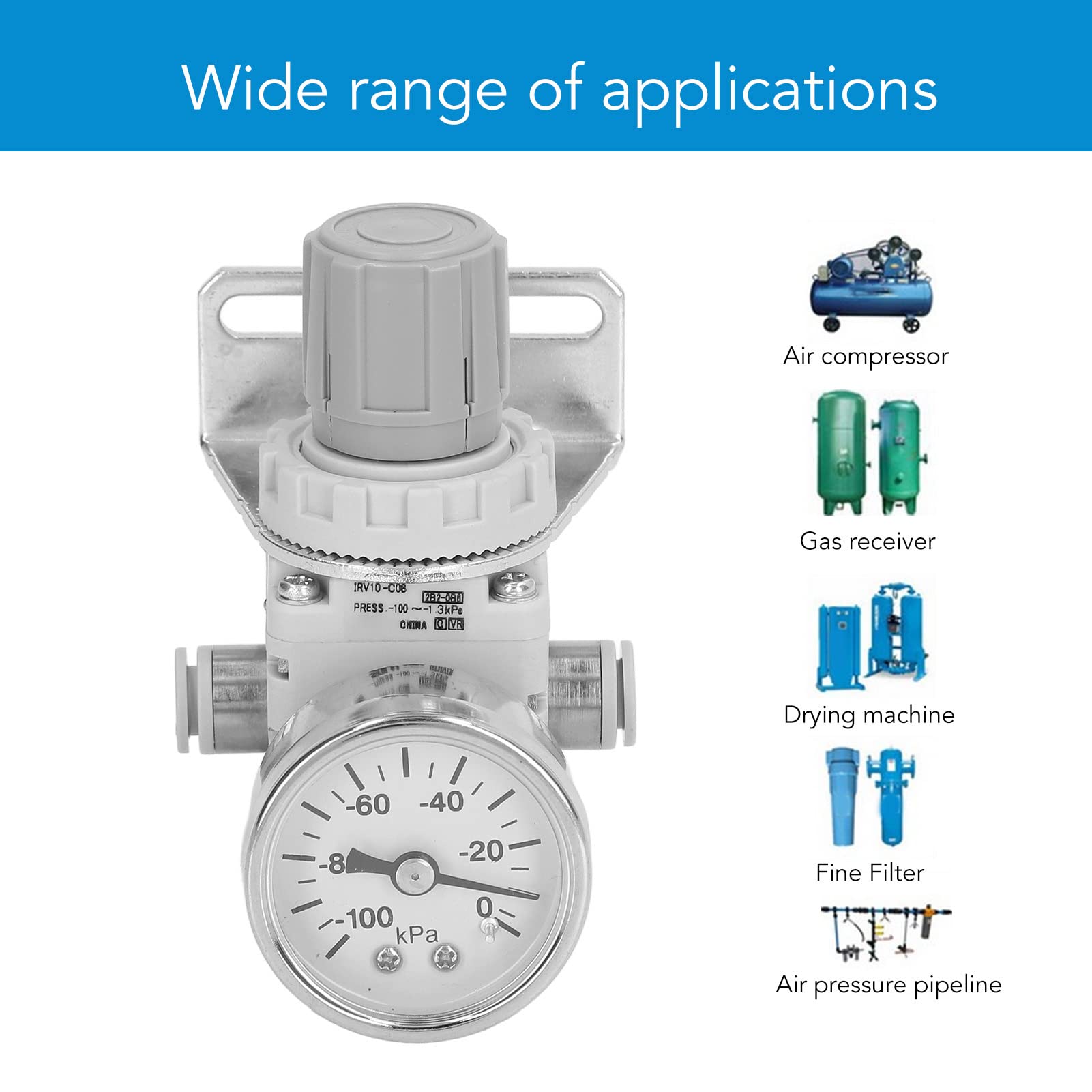 Industrial Pneumatic Vacuum Pressure Regulator -100 to -1.3Kpa with Dial Gauge | Compact Air Pressure Controller for Manufacturing, Automation & Laboratory Equipment | Durable Long-Life Vacuum Regulation Solution