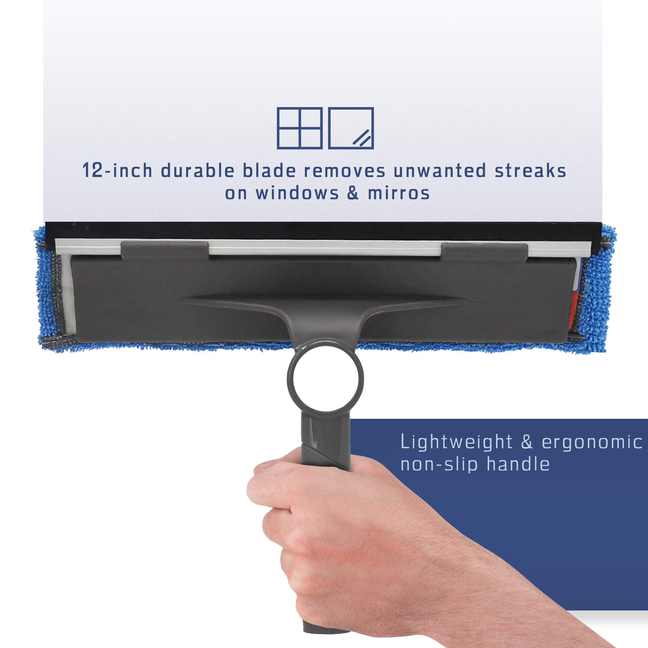Premium 2-in-1 Window Cleaner Kit - 12 Inch Heavy Duty Squeegee & Microfiber Cloth for Streak-Free Cleaning - Perfect for Home, Office, and Car Windows