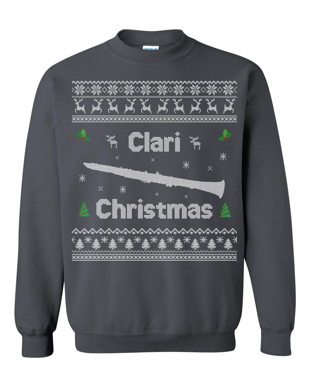 RealPeopleGoods Clarinet Ugly Christmas Sweater - Funny Musical Instrument Holiday Sweatshirt for Band Geeks & Music Lovers - Perfect for Christmas Parties, Concerts & Festive Gatherings
