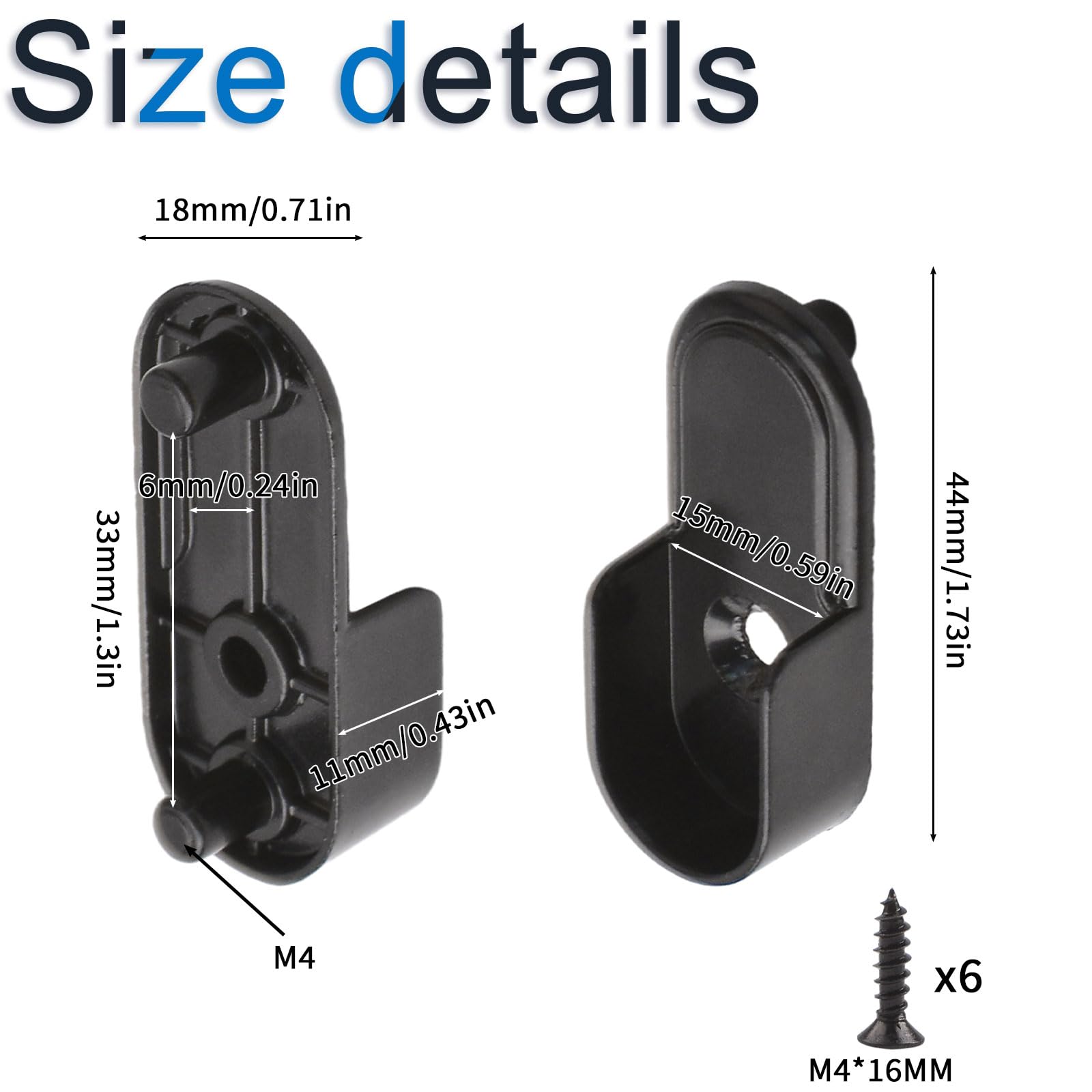 INCREWAY 6PCS Oval Closet Rod Supports - Heavy Duty Zinc Alloy Wardrobe Brackets, Wall Mounted Pipe Flange Bracket & Curtain Pole End Supports for Closet Organization (Black) - Perfect for Bedroom, Walk-in Closet and Home Storage Solutions