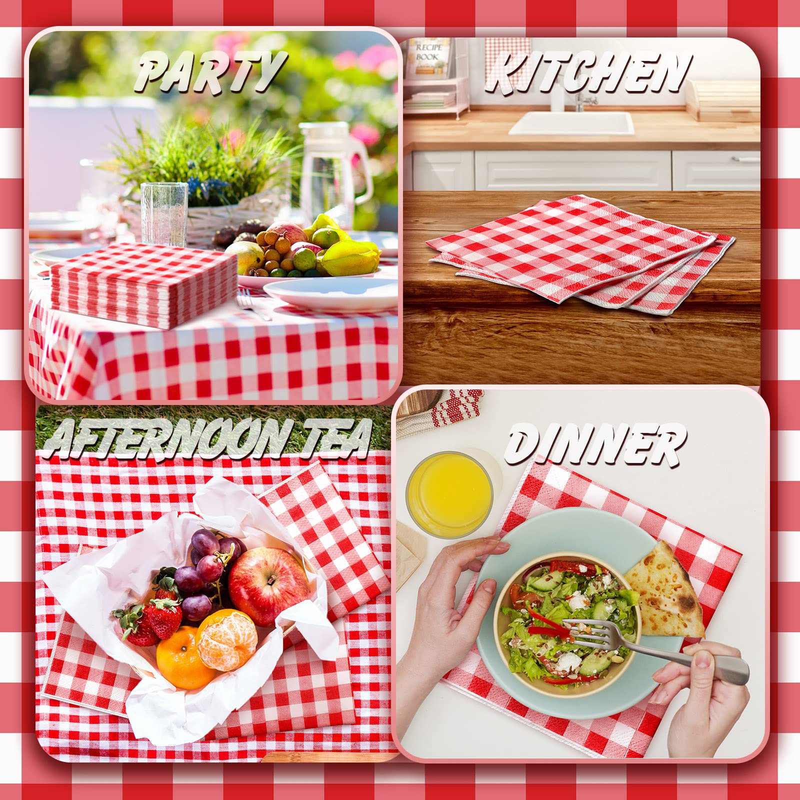 200 Pcs Buffalo Plaid Paper Napkins - Red and White Checkered Disposable Napkins for Kitchen, Farmhouse Decor, Weddings, Easter, Dinner Parties (5.31 x 5.31 Inch) - Perfect for Holiday Tablescapes, Rustic Home Decor & Special Occasions