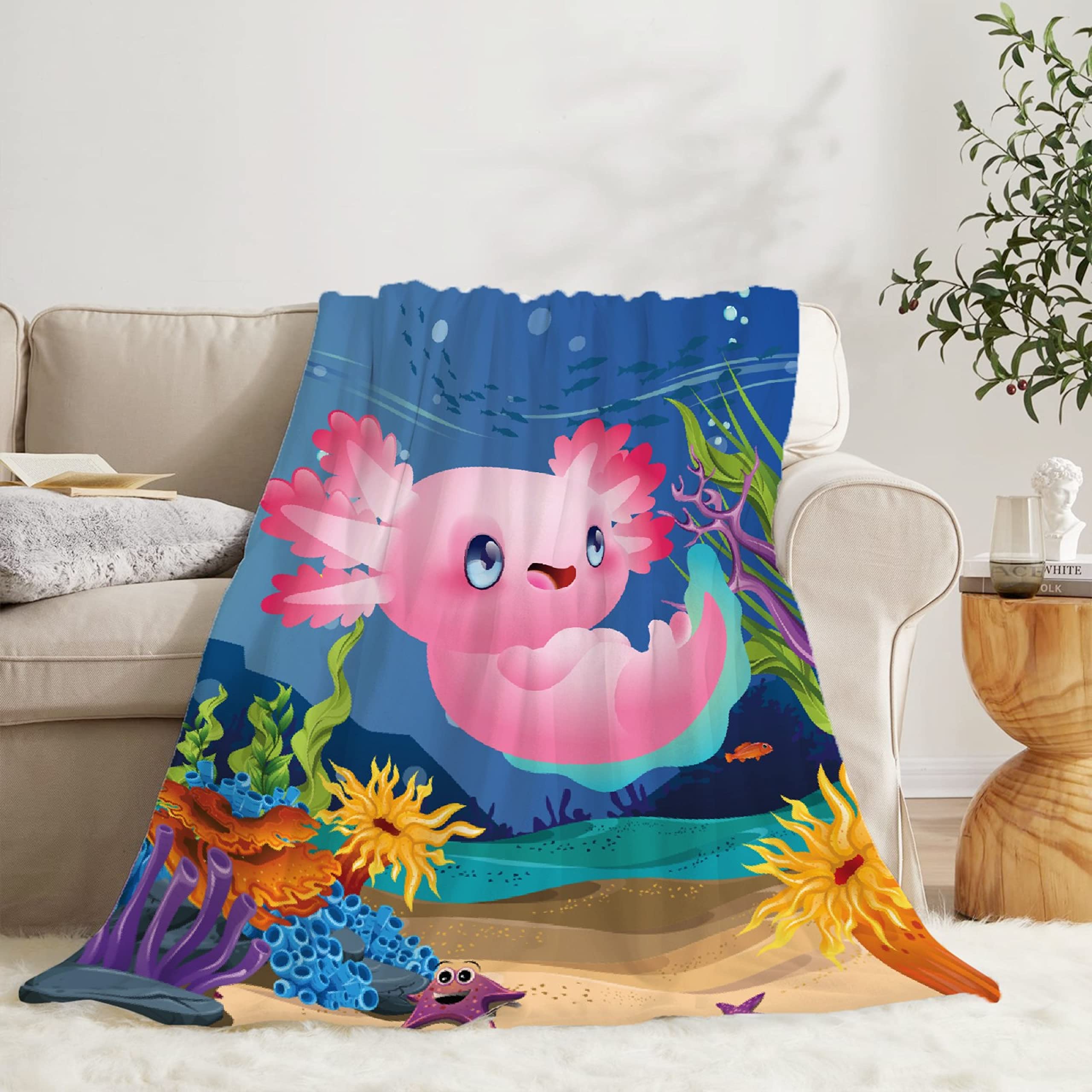 Cute Axolotl Plush Throw Blanket - Ultra Soft Lightweight Fleece Blanket for Baby Girls & Boys, 120