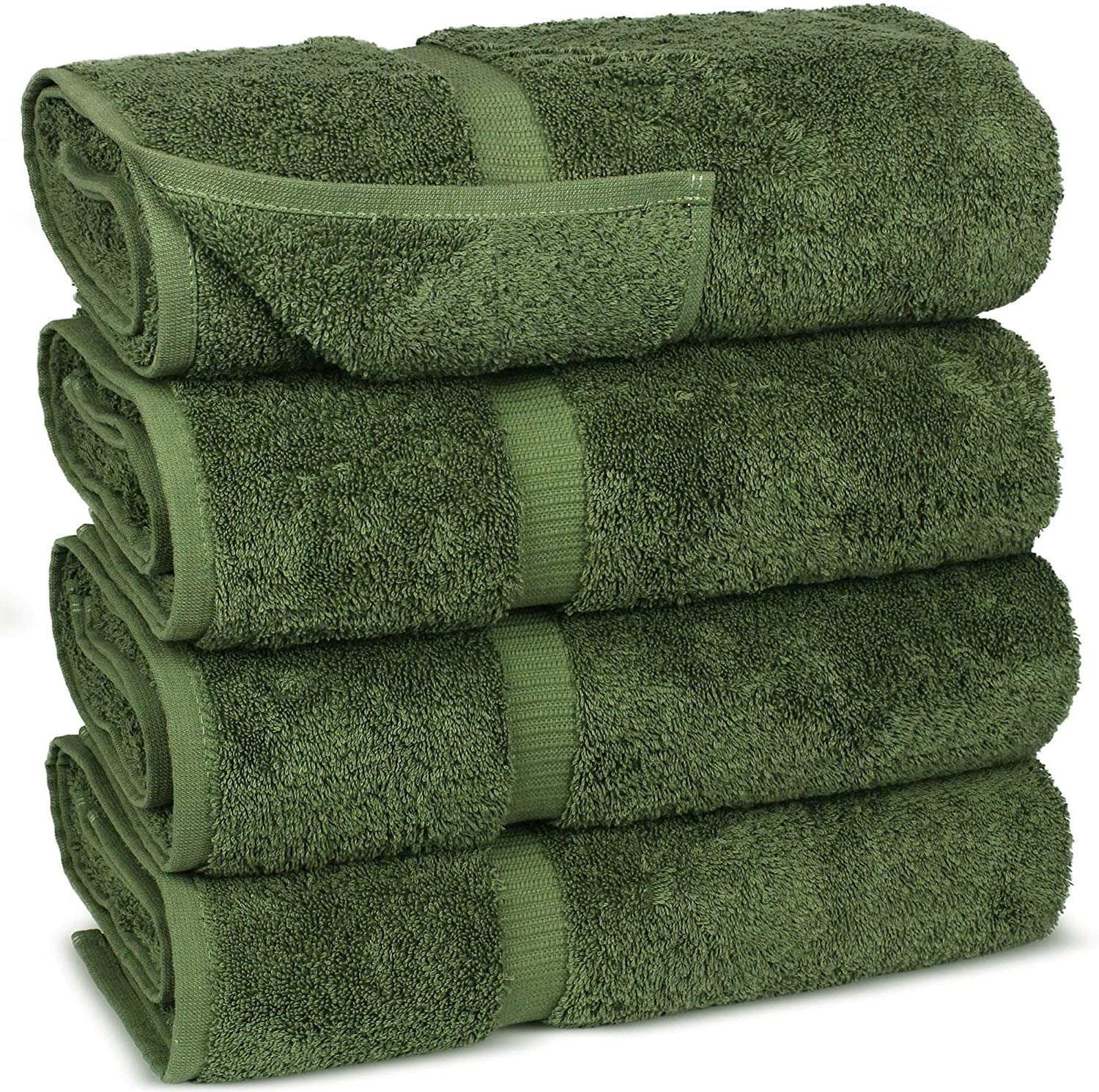 FTB Classic 4-Piece Bath Towels Set - 27x54 Inches, Super Absorbent & Soft (Moss Green) - Perfect for Spa, Gym & Luxury Bathrooms