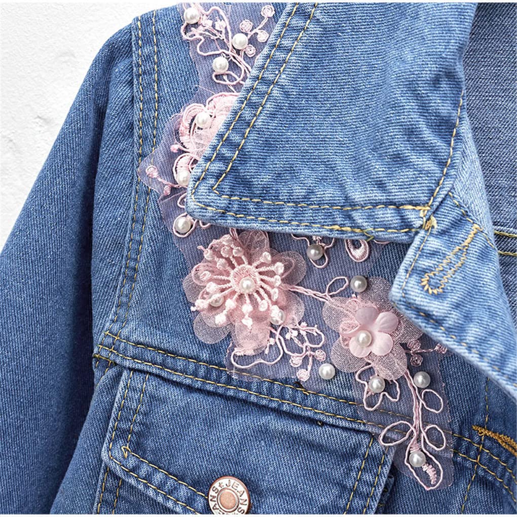 Floral Embroidery Denim Jacket for Women - Pearl Beaded Crop Jean Coat, Slim Fit Spring Fashion (Perfect for Casual Outings, Date Nights & Spring Festivals)