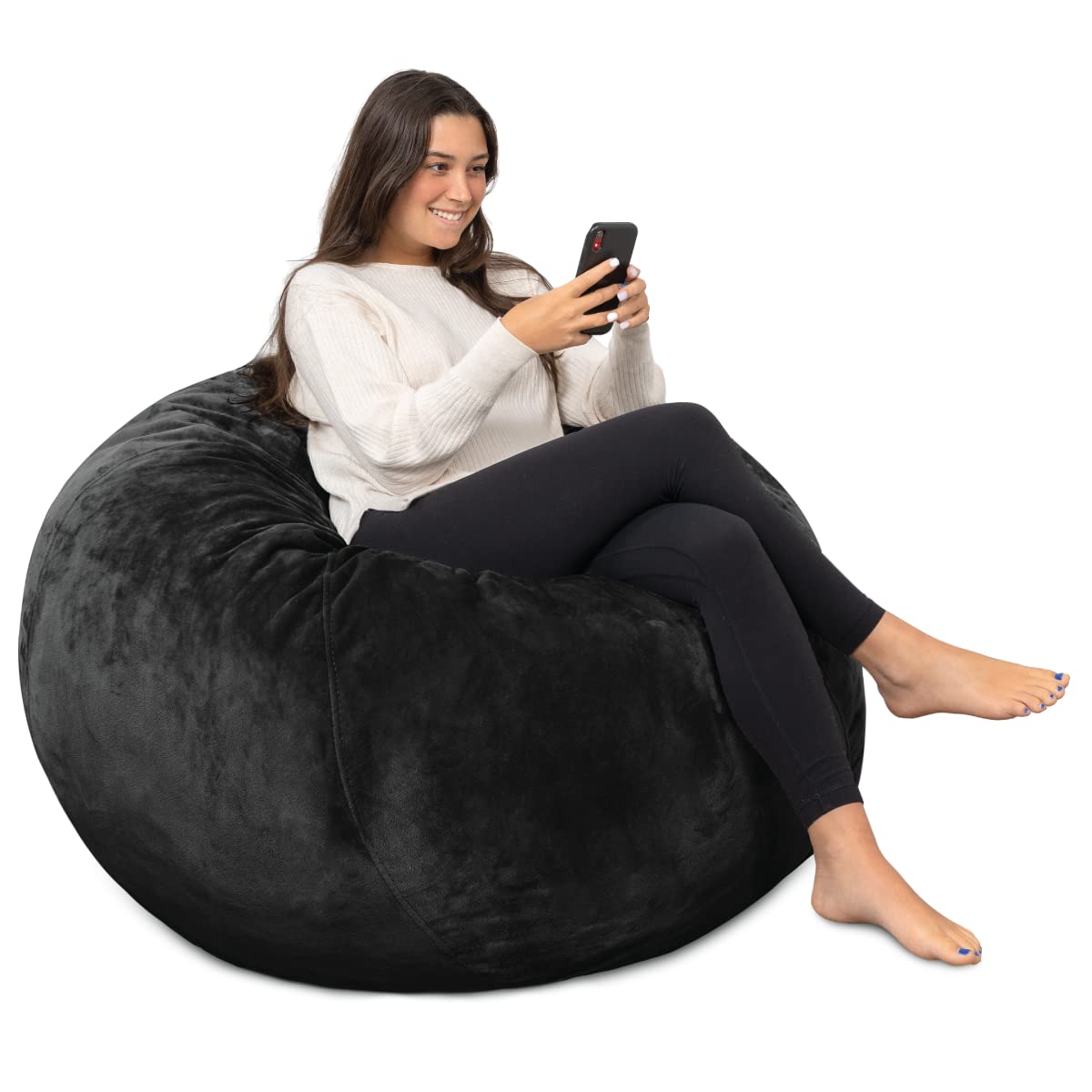 Milliard Big Ultra Supportive Bean Bag Chair - Premium Shredded Foam Filled Lounger for Adults & Kids - Black - Perfect for Living Room, Bedroom, Dorm & Game Room Relaxation