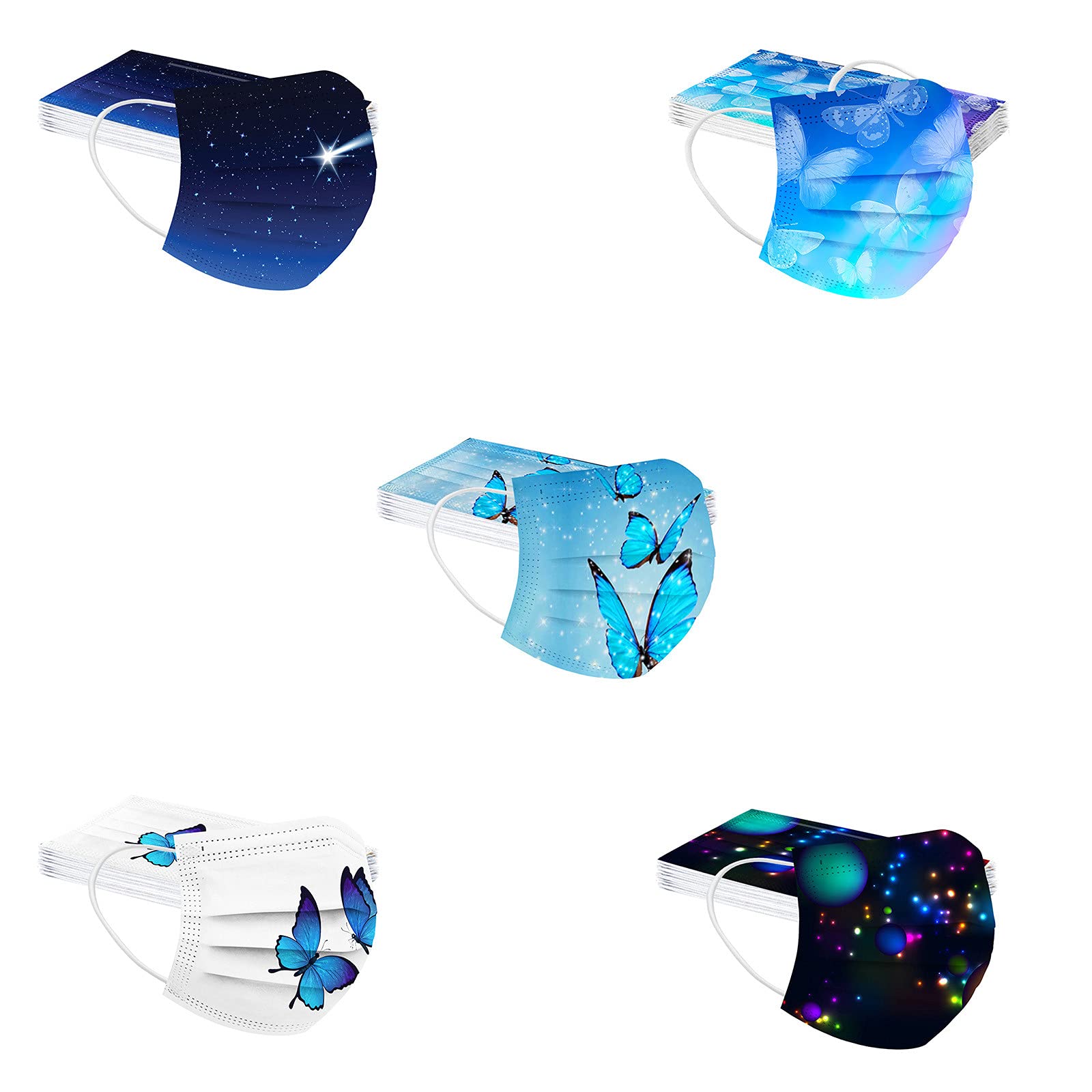 50-Pack Kids Tie-Dyed Disposable Face Masks - Cute Butterfly Print 3-Ply Breathable Protection with Comfortable Ear Loops for Boys & Girls - Perfect for School, Travel, and Outdoor Activities