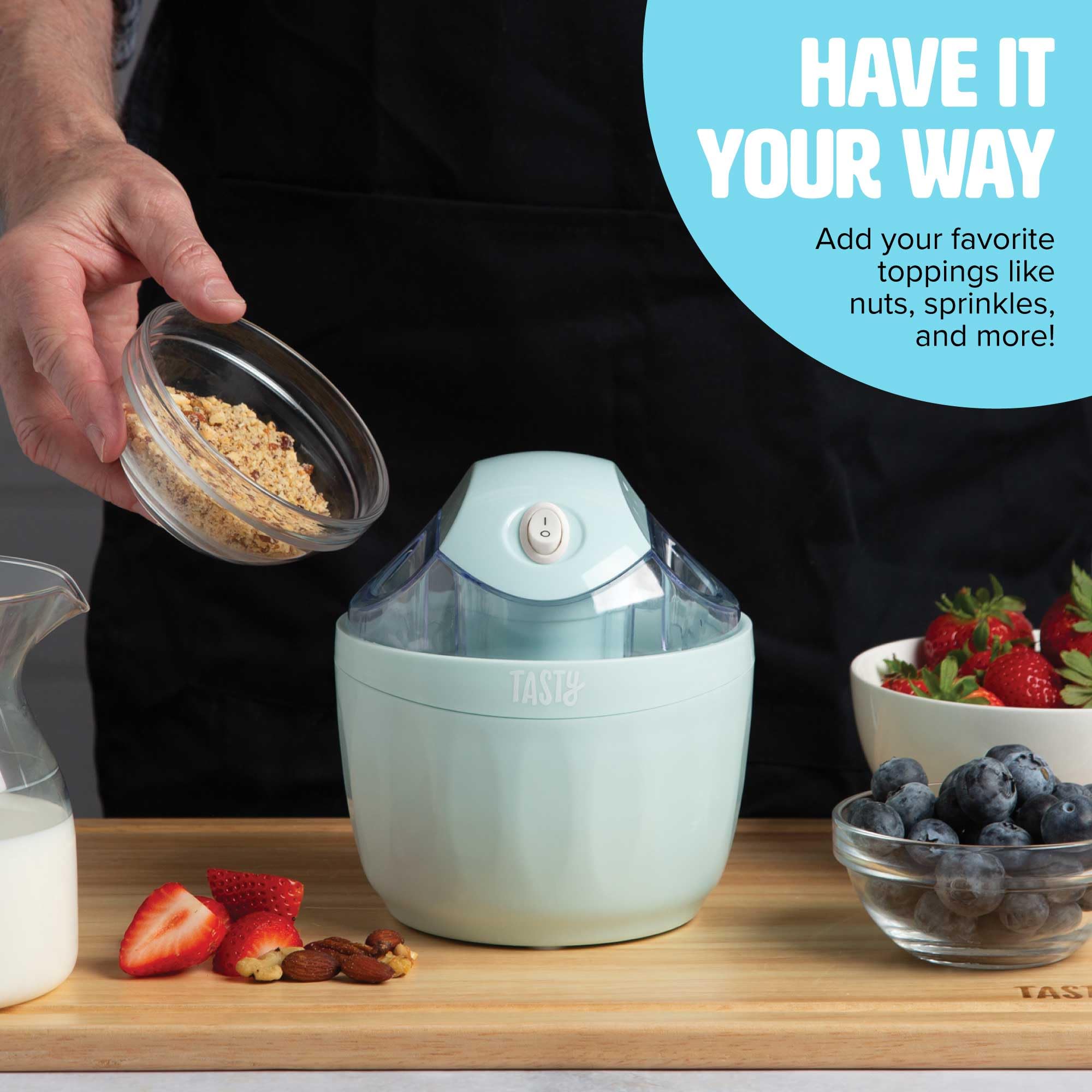 Mini Ice Cream Maker for Homemade Ice Cream, Sorbet, Frozen Yogurt & Gelato - Quick Single-Serve Dessert Machine in Aqua (Perfect for Parties, Gifts & Family Treats)