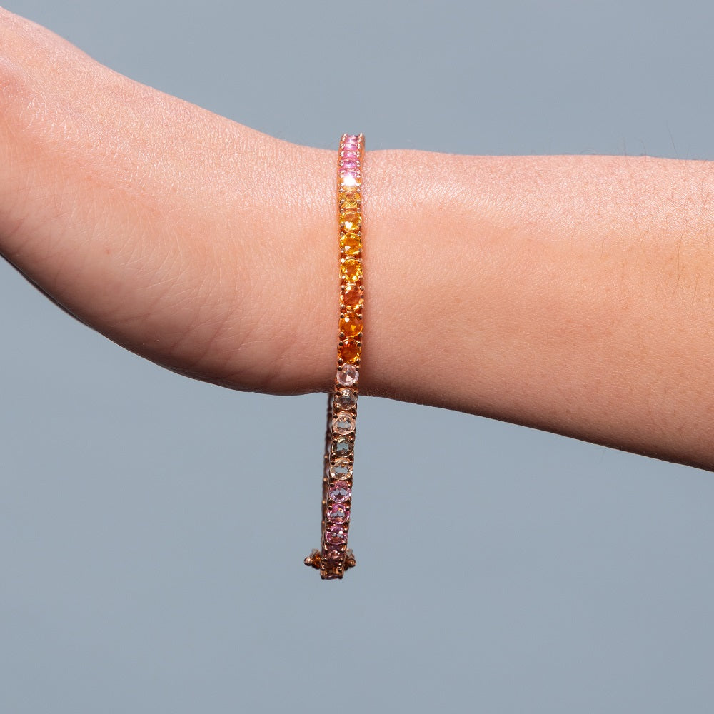 Stunning 14K Gold Rainbow Sapphire Tennis Bracelet (9.10ct) - Ready to Ship | 4-Prong Setting for Secure Sparkle | Perfect for Weddings, Anniversaries & Special Occasions