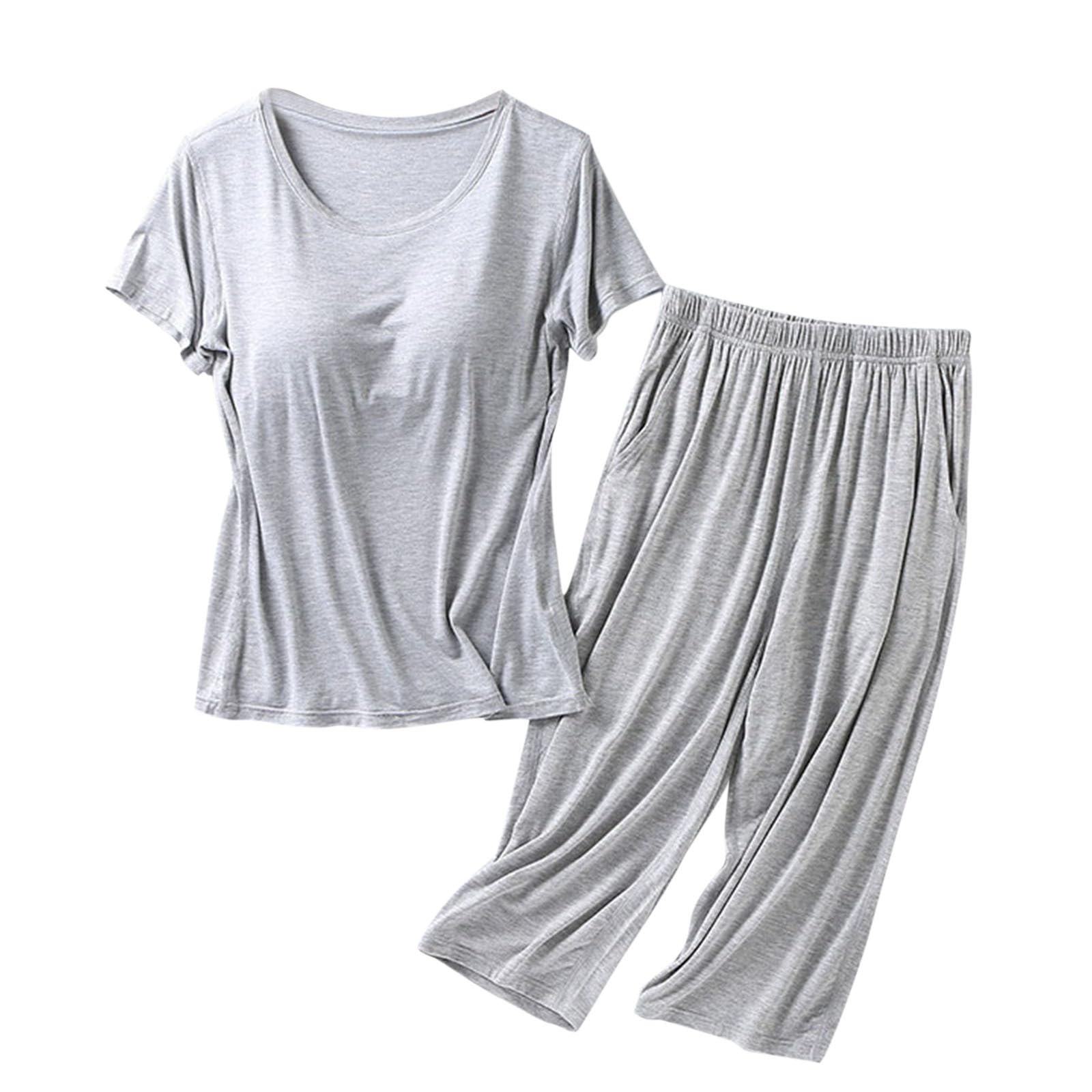 Women's Summer Casual Pajama Set - 2 Piece Solid Loungewear with High Waist Pants | Soft Sleepwear for Lounge, Travel & Home Relaxation