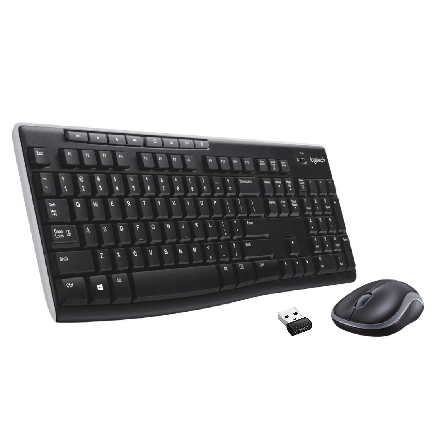 Logitech MK270 Wireless Keyboard and Mouse Combo - Full-Size 2.4GHz Wireless Technology, Black (Renewed) - Perfect for Home Office, Gaming & Productivity