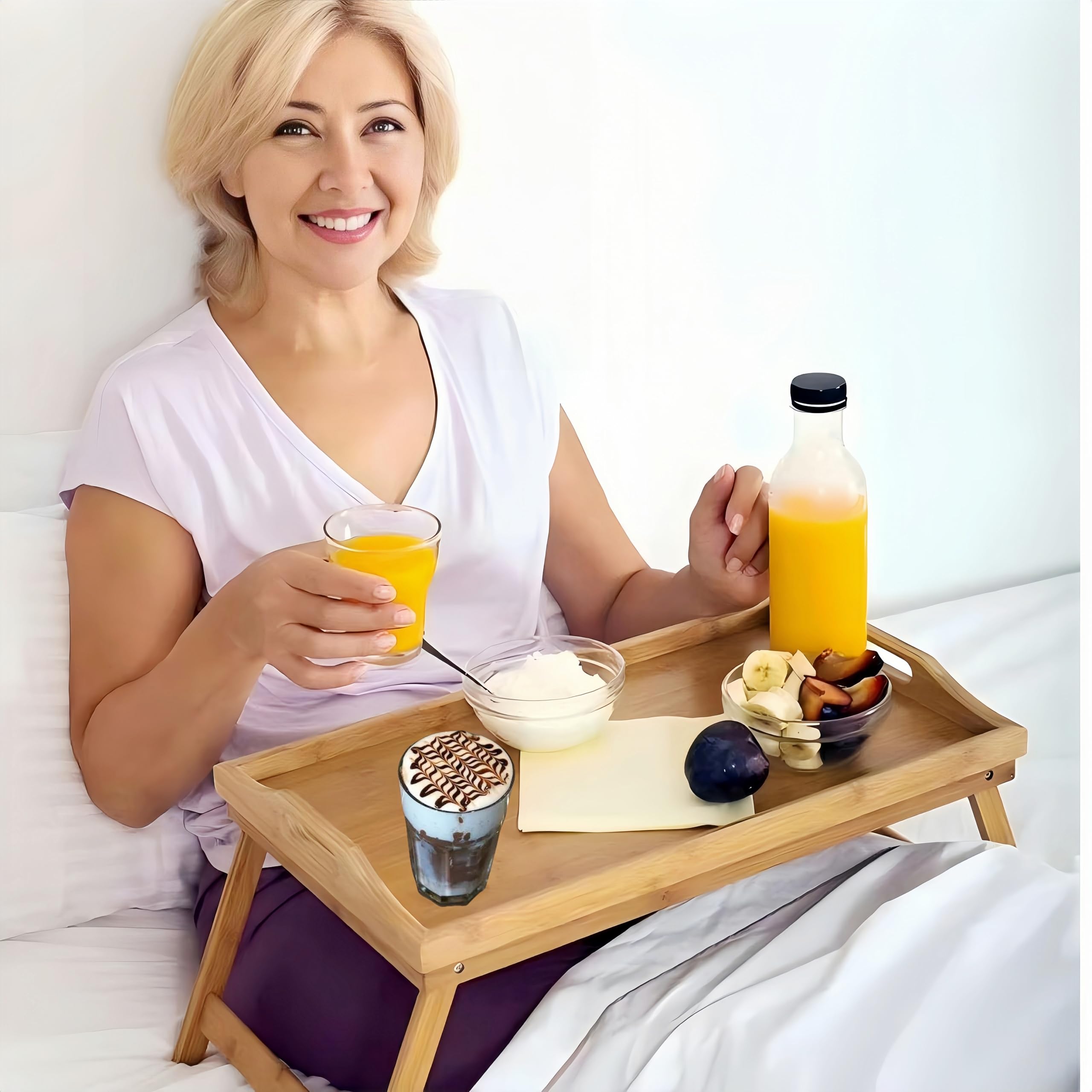 Foldable Wooden Bed Tray with Adjustable Legs - Breakfast, Snack & Work Tray for Sofa, Bed or Lap Desk - Perfect for Eating, Working & Relaxing in Bed or Living Room
