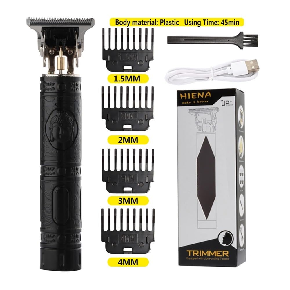 Professional Electric Hair Clipper Set - Razor Sharp Lightweight Trimmer for Men & Women with Oil Head & Carving Mark - Perfect for Home Haircuts, Beard Trimming & Styling (Plastic Buddha Design)