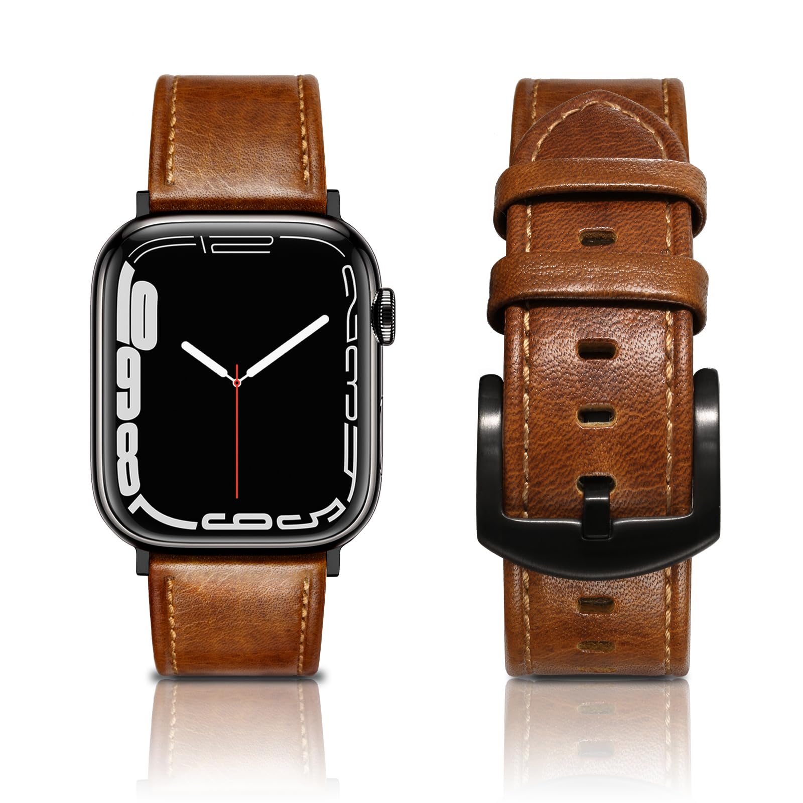 Genuine Leather Bands for Apple Watch Series 9/8/7/6/5/4/3/2/1/SE2 - 49mm 45mm 42mm 44mm Replacement Strap for Men & Women | Vintage Style Wristband for Workout, Office & Casual Wear