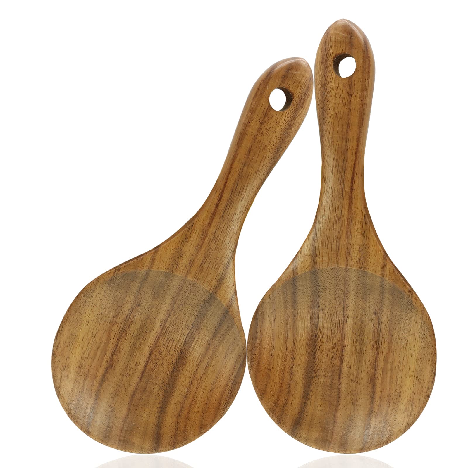 2PC Wooden Rice Paddle Set - Non-Stick Rice Scooper & Serving Spoon - 7.09 Inch Natural Wood Cooking Utensils for Kitchen, Sushi, Rice Dishes & Stir-Fry