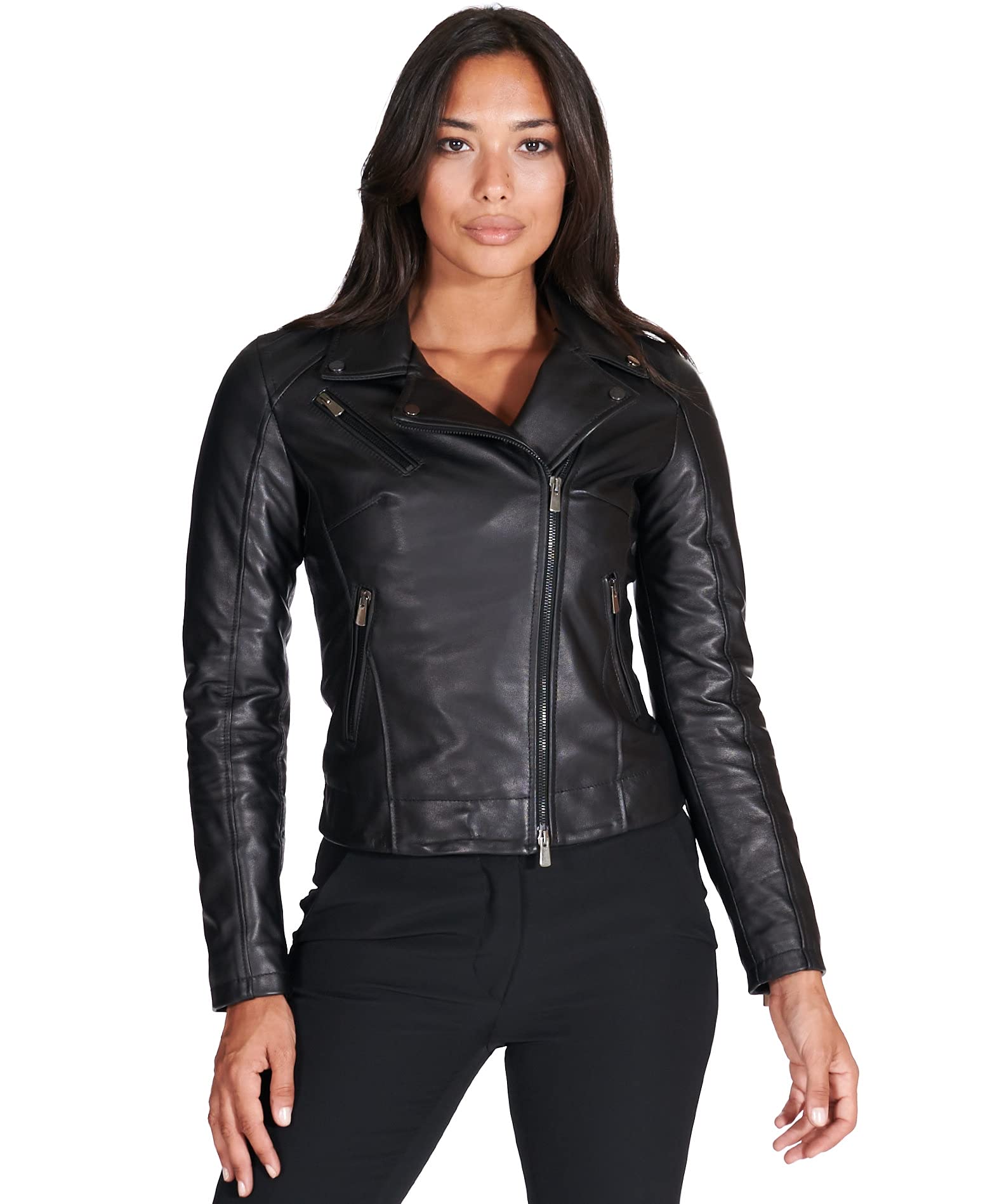 D'Arienzo Women's Genuine Italian Leather Biker Jacket for Autumn & Winter - Stylish Motorcycle Outerwear for Riding, Night Out & Fashion